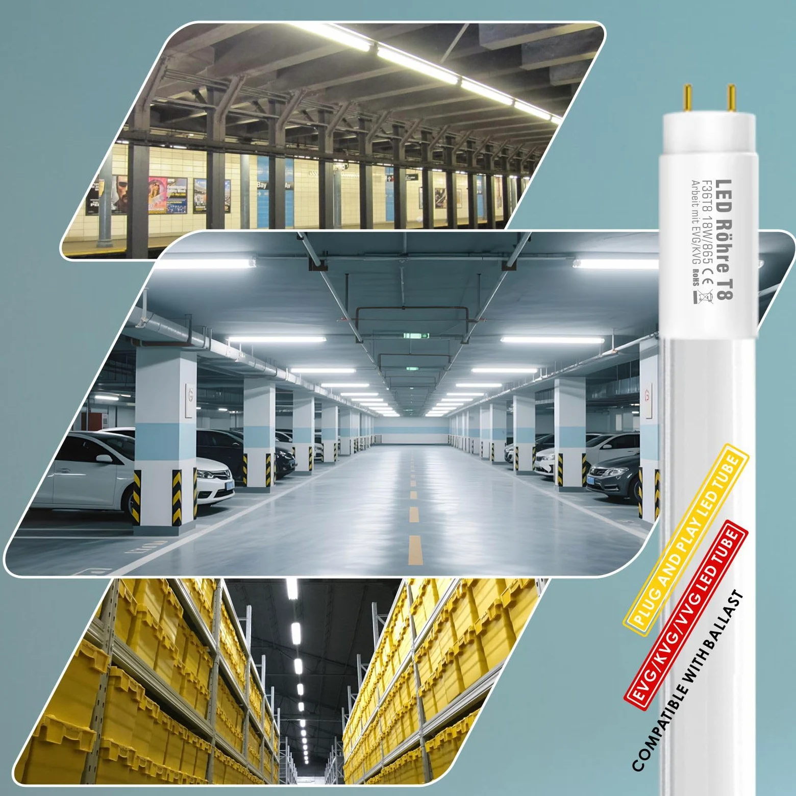 IHYCTV Rura LED T8 120 cm, G13/18 W, typ A i B, nie trzeba zdejmować statecznika, wymienna rura fluorescencyjna, matowa, AC 100 V do 277 V, 6500k białe światło dzienne