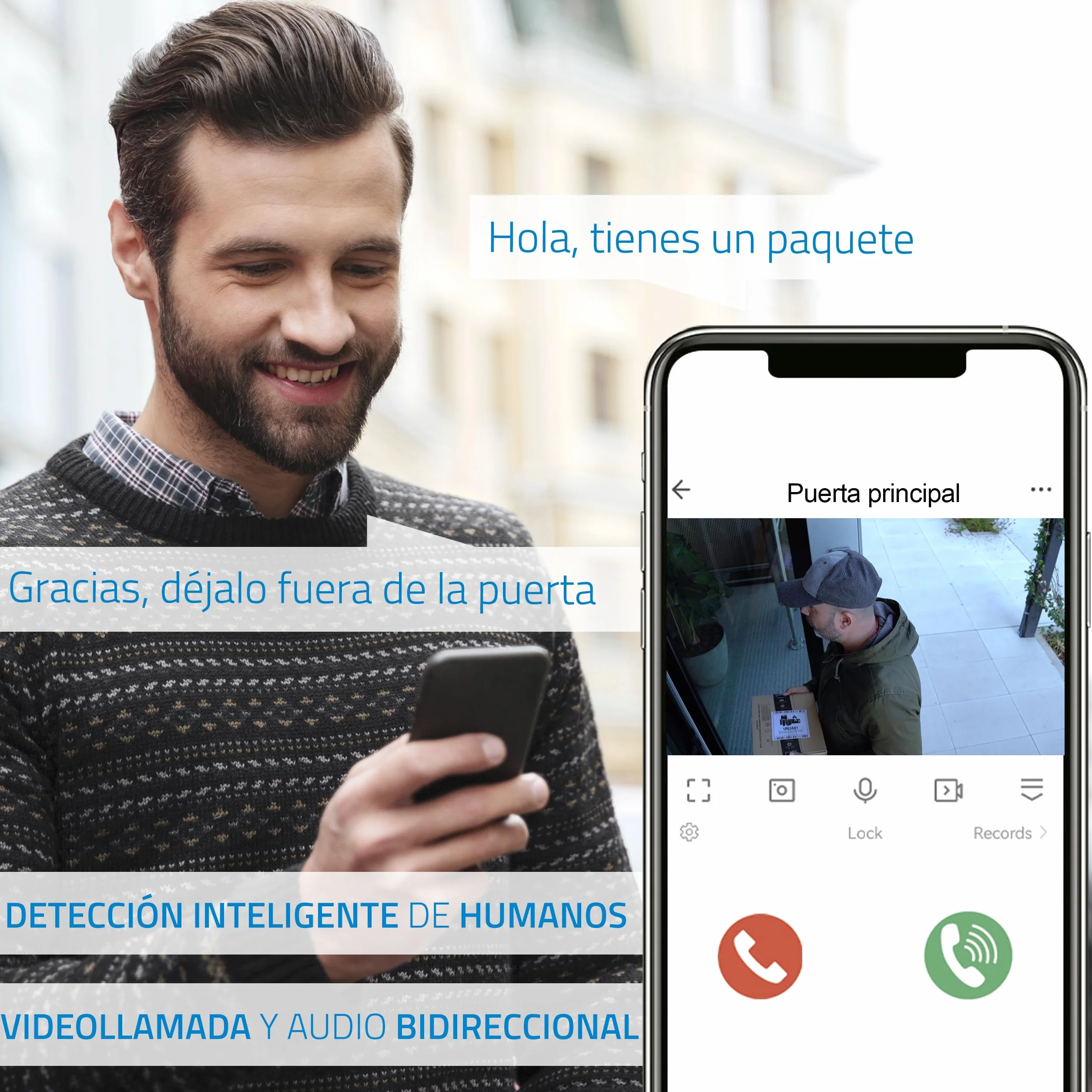 NIVIAN Wizjer cyfrowy WiFi - Kamera wideo Full HD z baterią i dzwonkiem, dwukierunkowym dźwiękiem, wykrywaniem PIR i noktowizorem | Sterowanie aplikacją i smartfonem