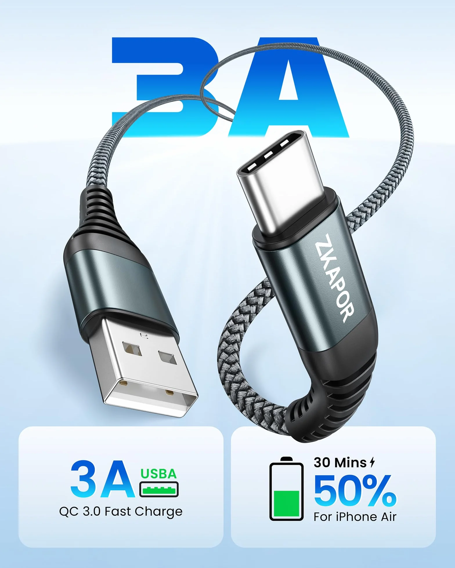 Extra Long USB C Cable 3M Type C Szybki kabel ładujący 3A Nylon kompatybilny z iPhone 15/15 Pro Max Samsung Galaxy S23/S22/S21/S10 Note 10 Huawei P40/P30 Google Pixel