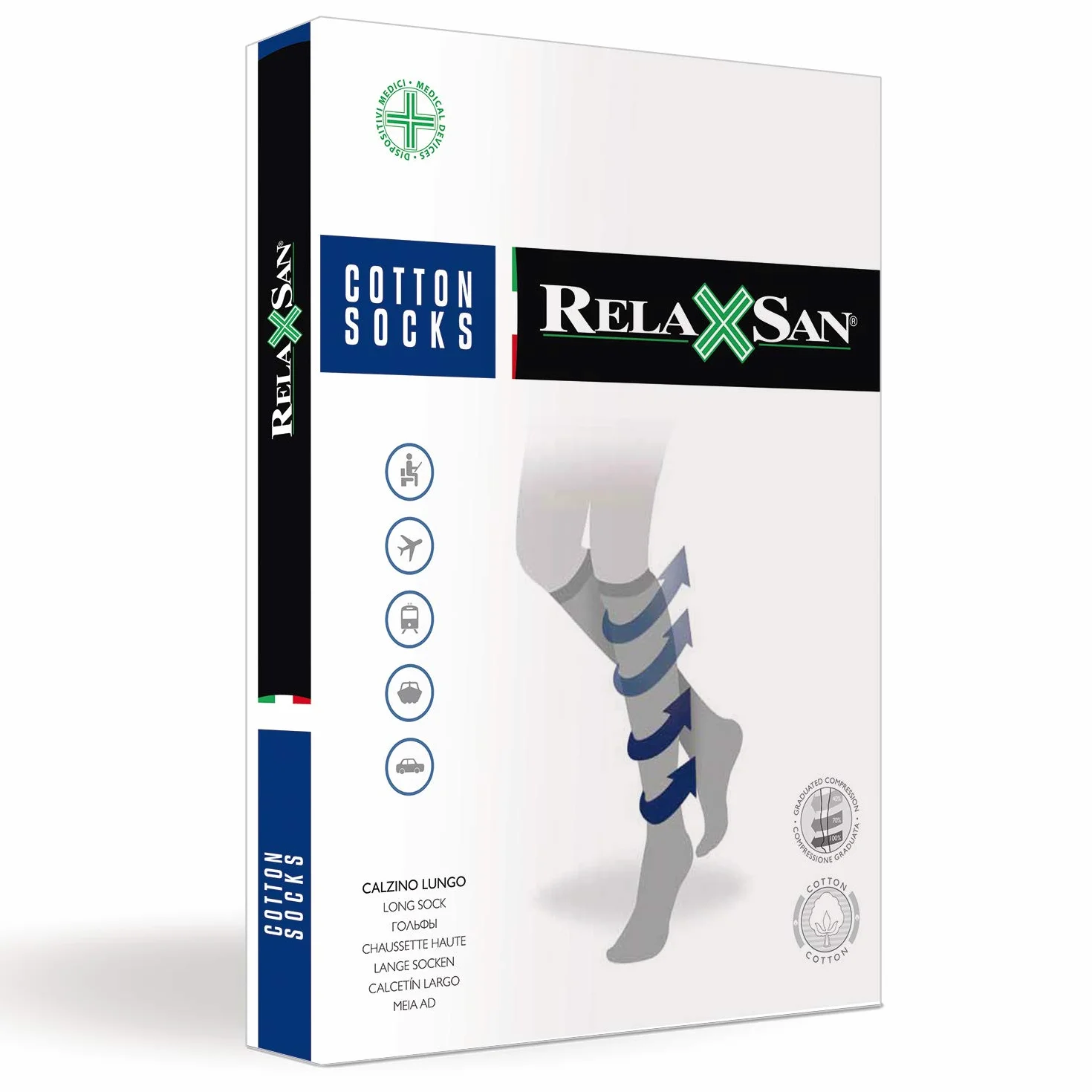 RelaxSan 820 Skarpety bawełniane unisex o stopniowanym ucisku 18-22 mmHg