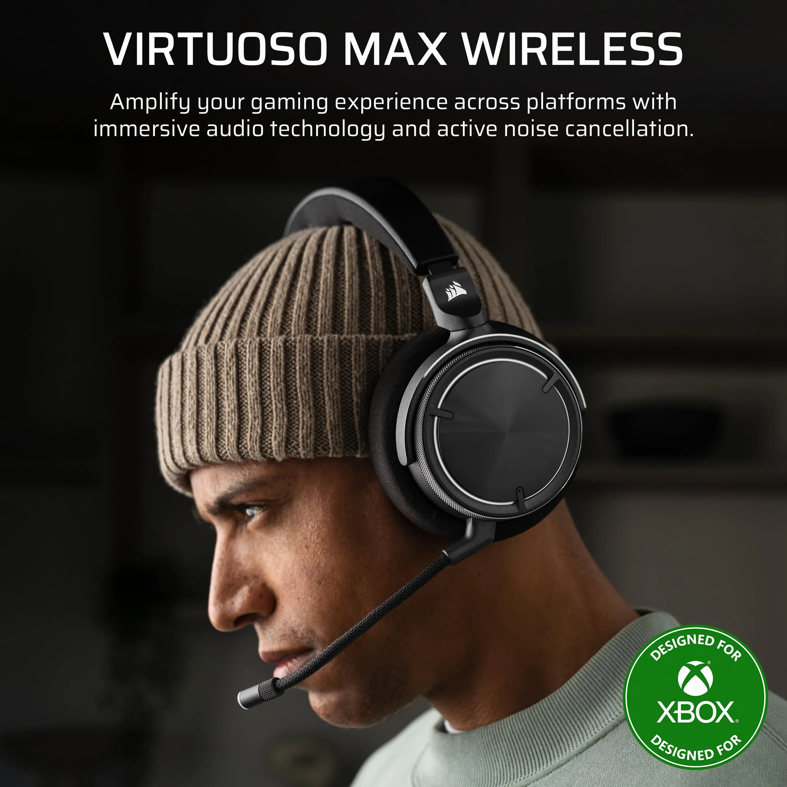 Corsair Virtuoso MAX bezprzewodowy zestaw słuchawkowy do gier Xbox Bluetooth Dolby Atmos aktywna redukcja szumów węgiel