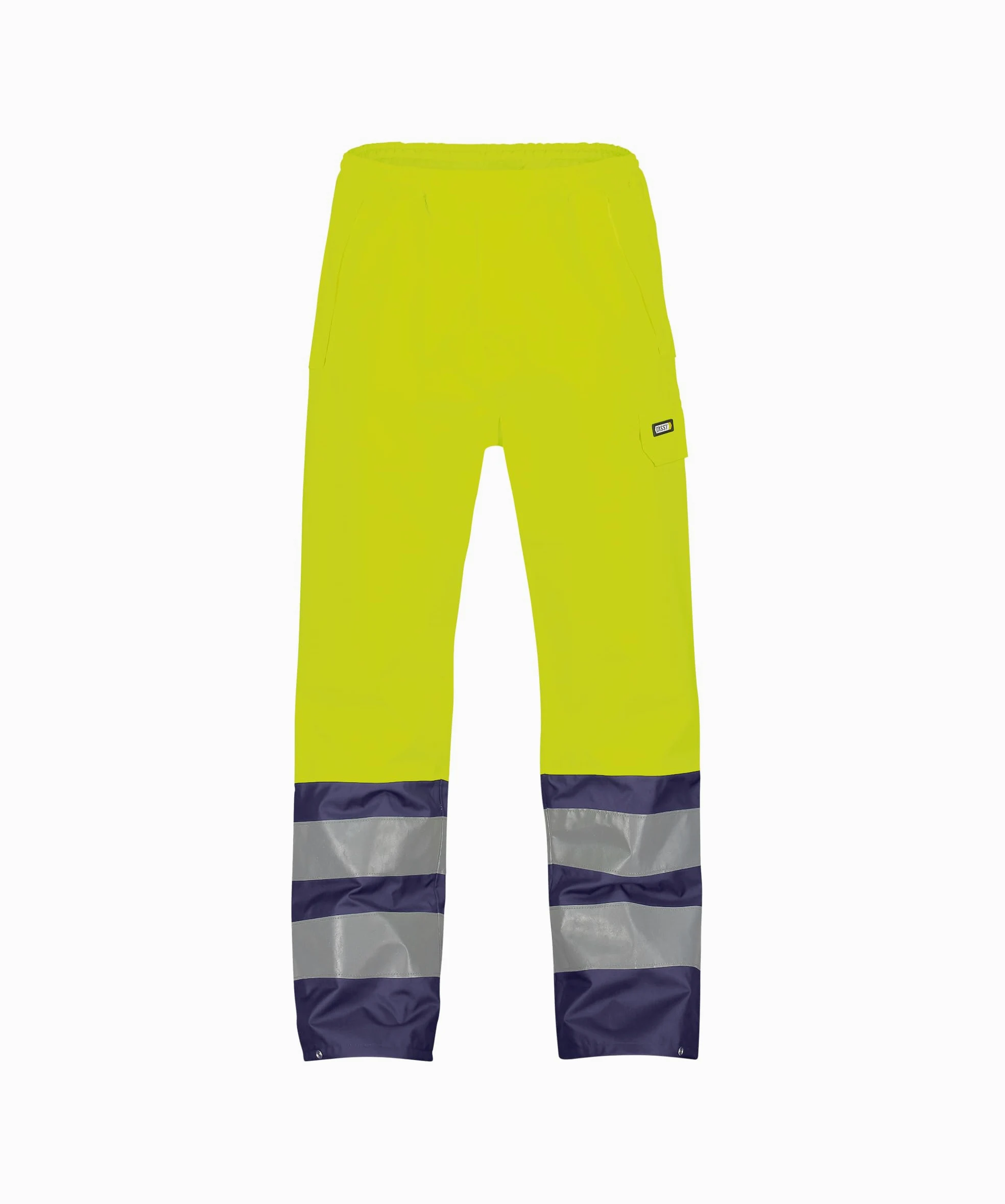 Dassy 200881-6981-L Sola wodoodporne spodnie robocze o wysokiej widoczności, 200 g/m², fluo żółty/granatowy, duże
