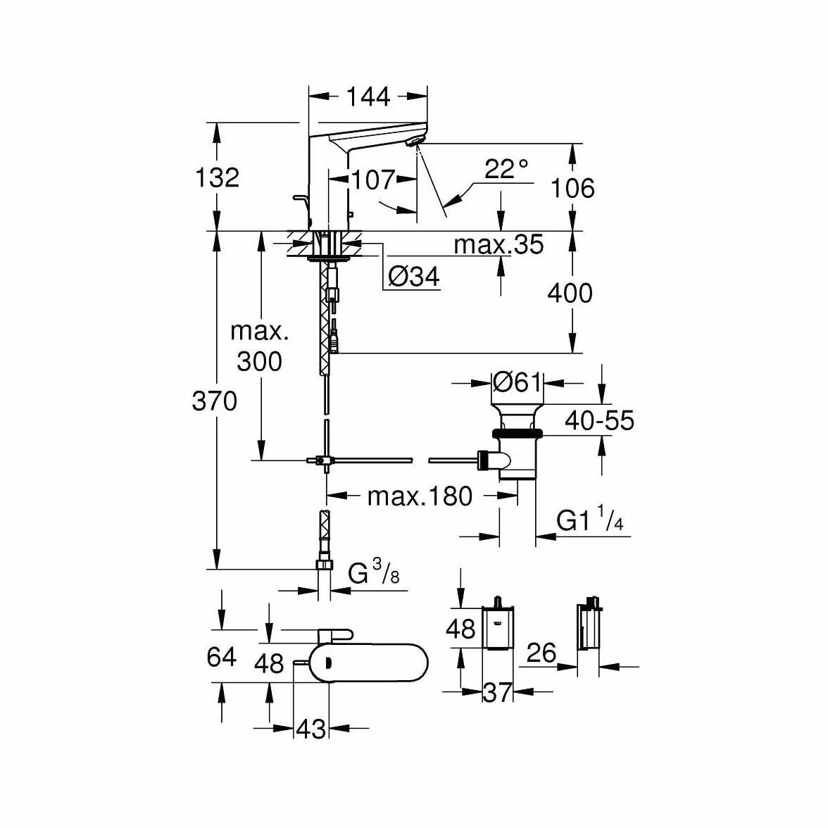 GROHE Eurosmart CE - elektronika na podczerwień (oszczędność wody, zawór zwrotny, system szybkiego montażu), chrom, 36331001