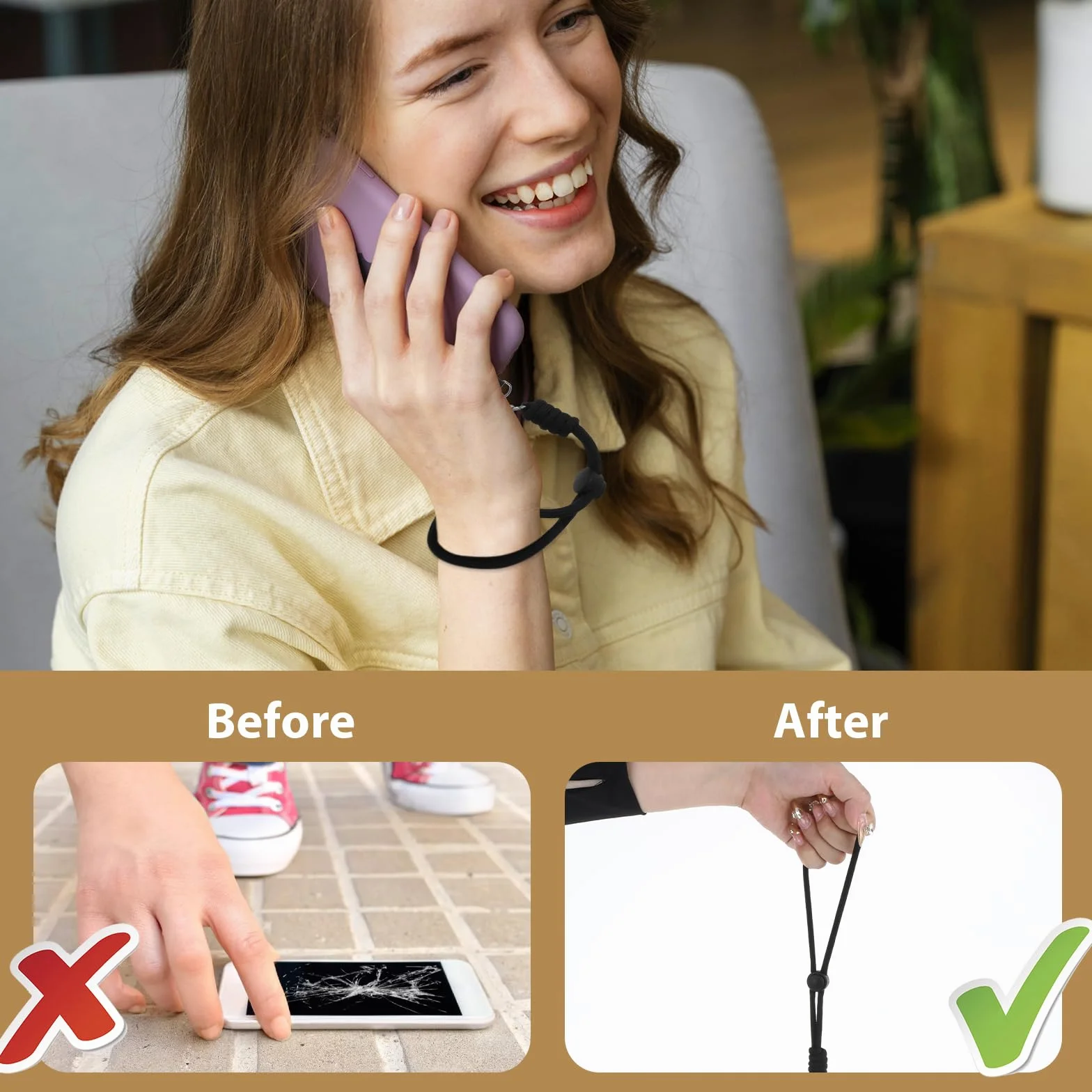 Amabro Uniwersalny łańcuszek na telefon komórkowy, zawieszka na telefon komórkowy, łańcuszek na rękę, szlufka na rękę, kieszeń na telefon komórkowy, smycz na klucze, regulowana na nadgarstek, do