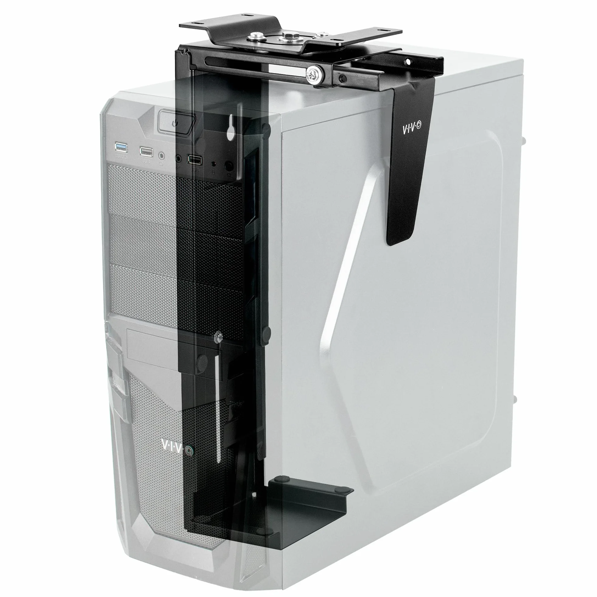 VIVO MOUNT-PC01 Regulowany uchwyt do komputera pod biurkiem i ścianą, obrotowy, czarny
