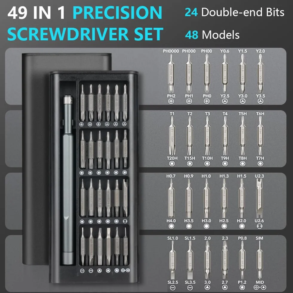 Ainiv Zestaw wkrętaków, 54 w 1 mini precyzyjny zestaw wkrętaków z 48 magnetycznymi końcówkami, zestaw ręcznych wkrętaków, do telefonów, komputerów, zabawek, zegarków