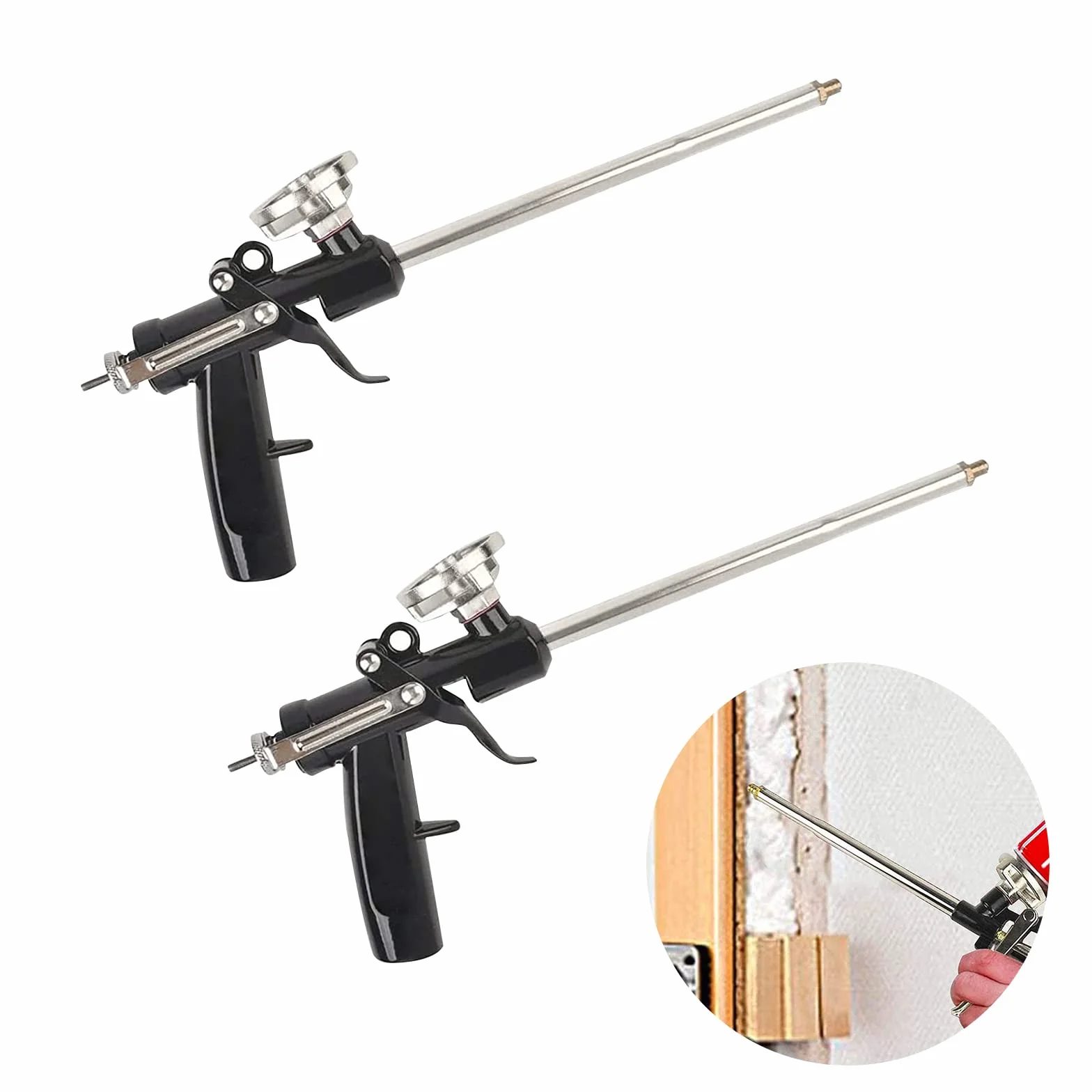 Pistolet do piany, 2 sztuki, pistolet do pianki budowlanej, spieniacz piany, metalowy, nadaje się do wypełniania, uszczelniania, czarny