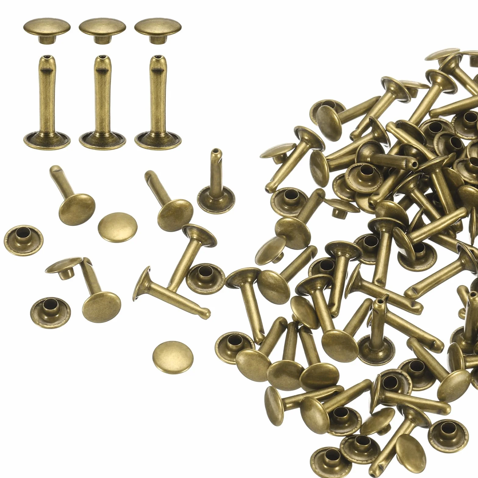 QUARKZMAN Zestaw 60 podwójnych zaślepek skórzanych nitów, 9x16 mm okrągły kaptur metalowe nity do obróbki skóry pasek tkanina kołnierz torba naprawa dekoracja, brąz