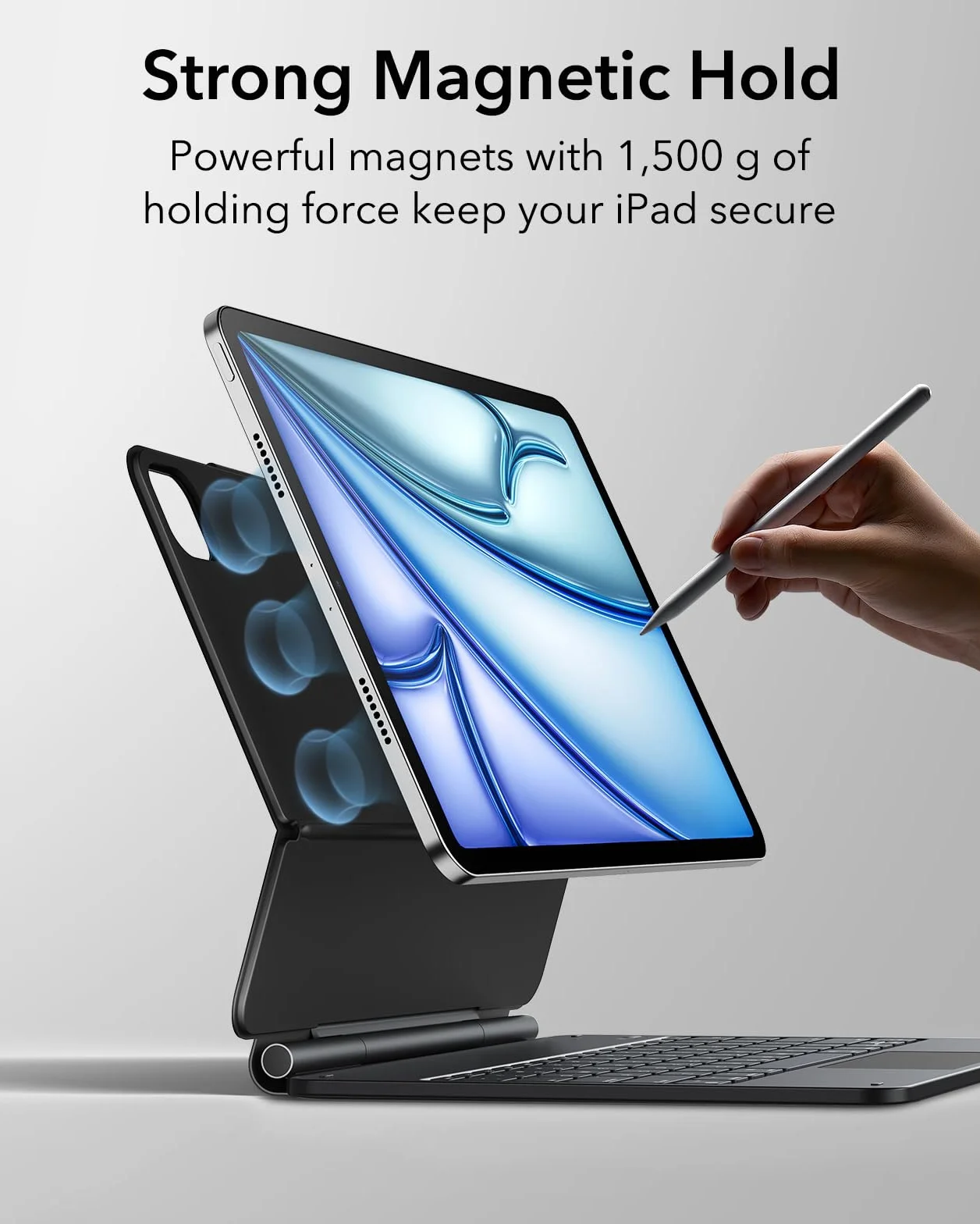 ESR Magnetyczna obudowa klawiatury do iPada Air 13 M4 M3 M2 2026 2025 2024 Pro 12.9 2022 2021 pływający stojak podświetlany gładzik czarny