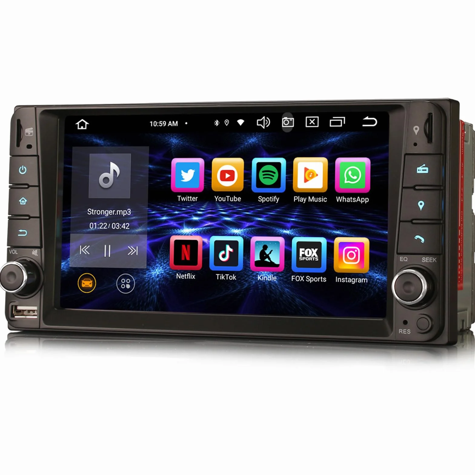 Erisin Radio samochodowe Android 14 8-rdzeniowe GPS 7 cali DAB+ CarPlay ekran dotykowy do Toyota Hilux RAV4 Corolla Prado Vios Land Cruiser