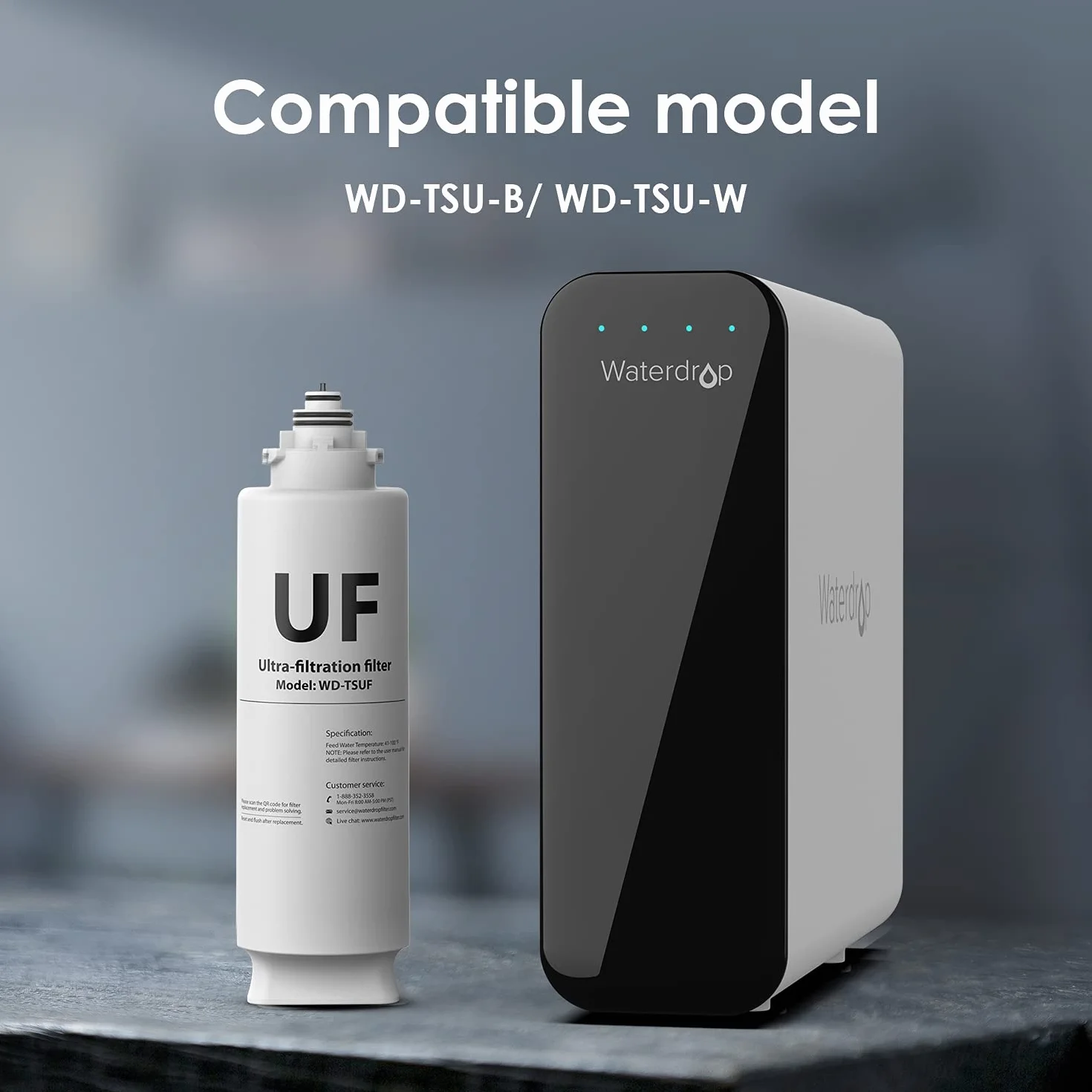 Waterdrop TSUF Ultra-Filtracyjny filtr wody pod zlewem, 0,01 mikrona, pojemność 15000 litrów, certyfikat NSF, 1 opakowanie