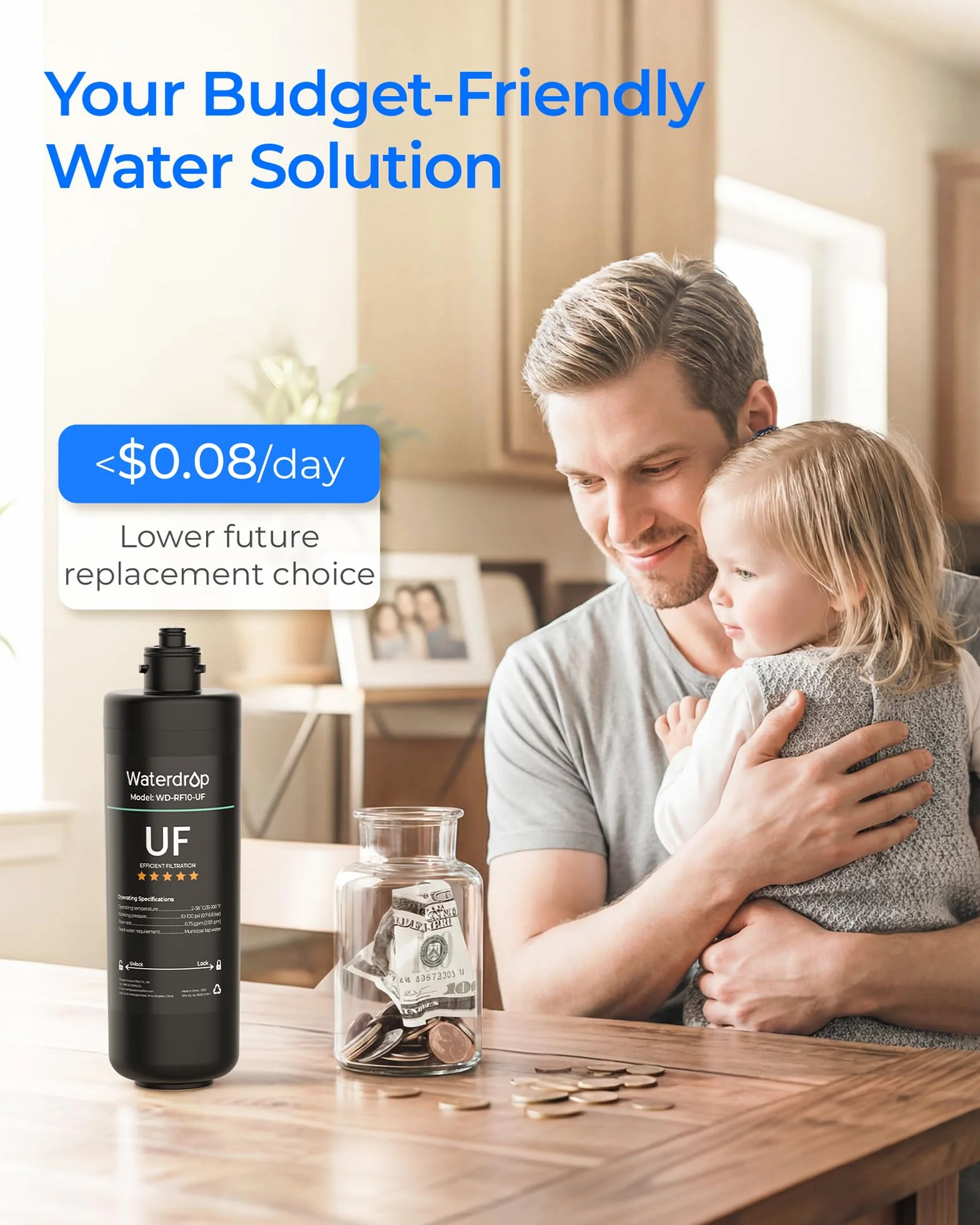 Waterdrop RF10-UF wymienna nasadka ochronna filtra 0,01 mikrona do filtra wody pod umywalkę 10UA/10UA-UF/10UB/10UB-UF, redukuje ołów, chlor, nieprzyjemny smak i zapachy