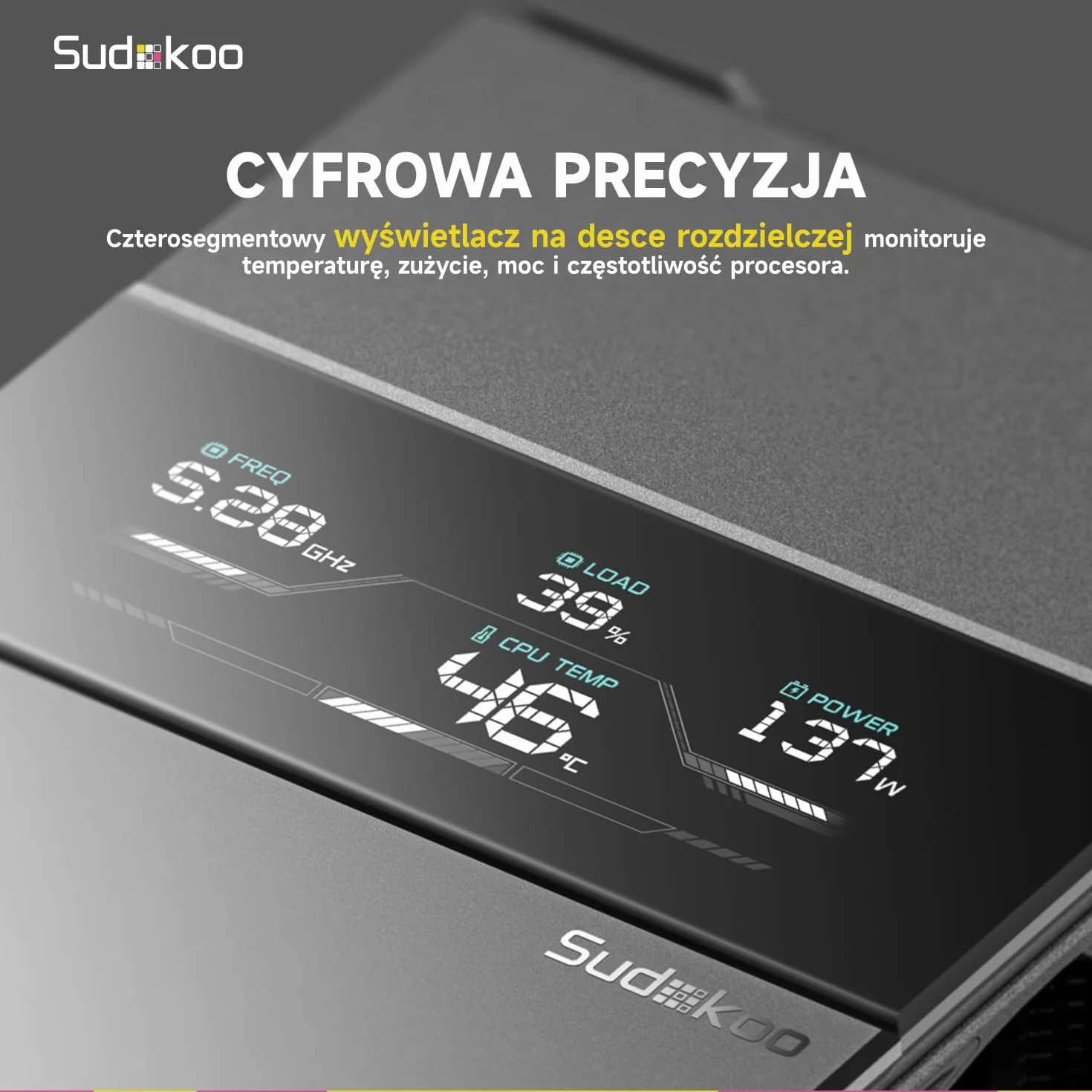 Sudokoo SK700V Chłodzenie CPU AM5, Wieża Pojedyncza, Wentylator 120mm FDB PWM, Czarny
