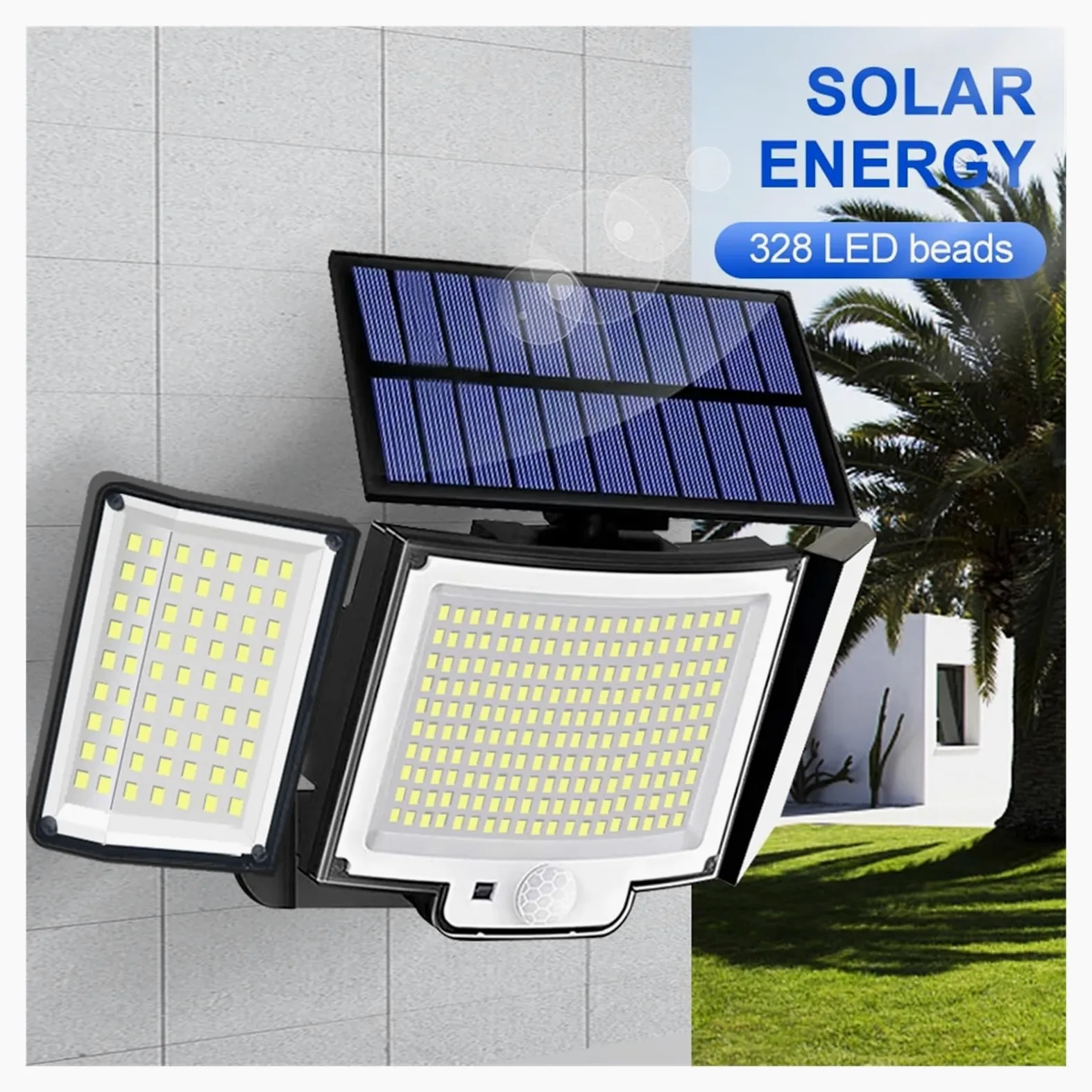 Lampa solarna zewnętrzna, Zewnętrzna lampa słoneczna 348 LED lampa ścienna z czujnikiem ruchu słonecznego z em 3 tryby IP65 wodoodporne światło powodziowe na werandę garażową