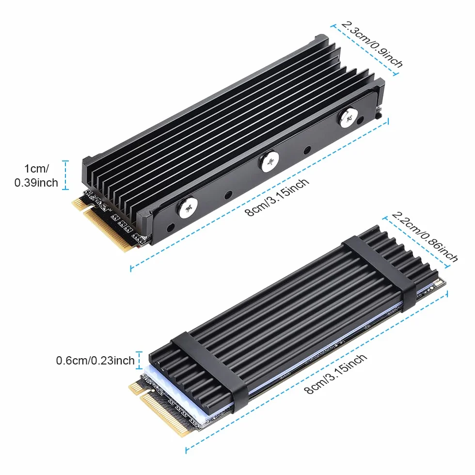 ELUTENG M.2 SSD NVME Radiator 2-pak pasuje do komputera PS5 PC aluminiowa chłodnica dwustronna metr SSD z 4 termicznymi podkładkami silikonowymi