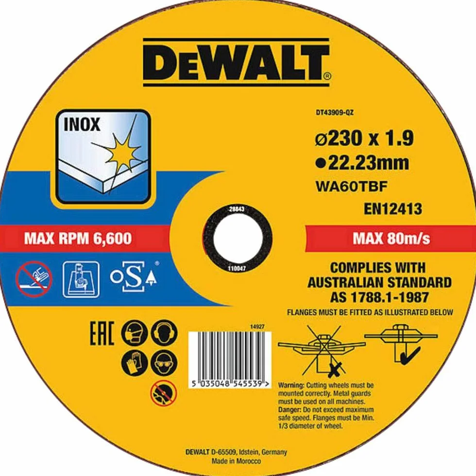Dewalt DT43909-QZ tarcza tnąca stal szlachetna płaska 230 x 1,9 mm, czarna/żółta