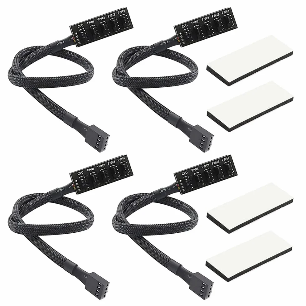 4szt. Koncentrator Wentylatora PWM, Chłodzenie Procesora Komputera PC 4 PIN/3PIN Wentylator Kabel Zasilający Hub Rozdzielacz Adapter z Rękawem PWM Case Splitter Wentylatora Trwała Wysoka Jak