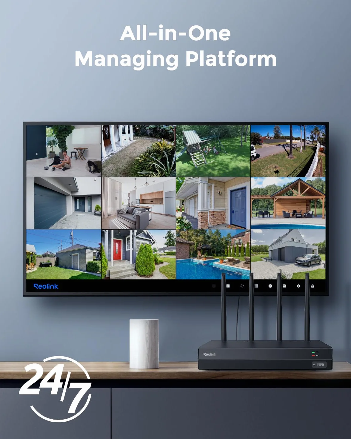 Reolink 4K 12CH Wi-Fi 6 NVR, wbudowany dysk twardy 2TB, możliwość rozbudowy do 8TB, dwuzakresowe WiFi 2,4/5 GHz, obsługa kamer Reolink IP 12MP/8MP/5MP/4MP HD, nagrywanie 24/7, RLN12W