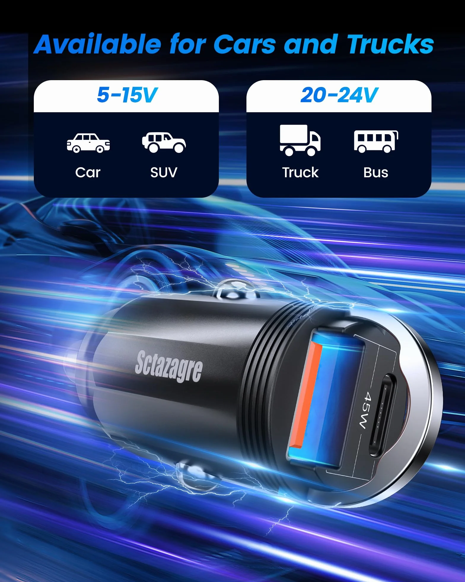 Ładowarka samochodowa USB C PD PPS 45W QC 3.0 szybka ładowarka mini metalowa do iPhone 14 13 12 Pro Max Samsung Huawei