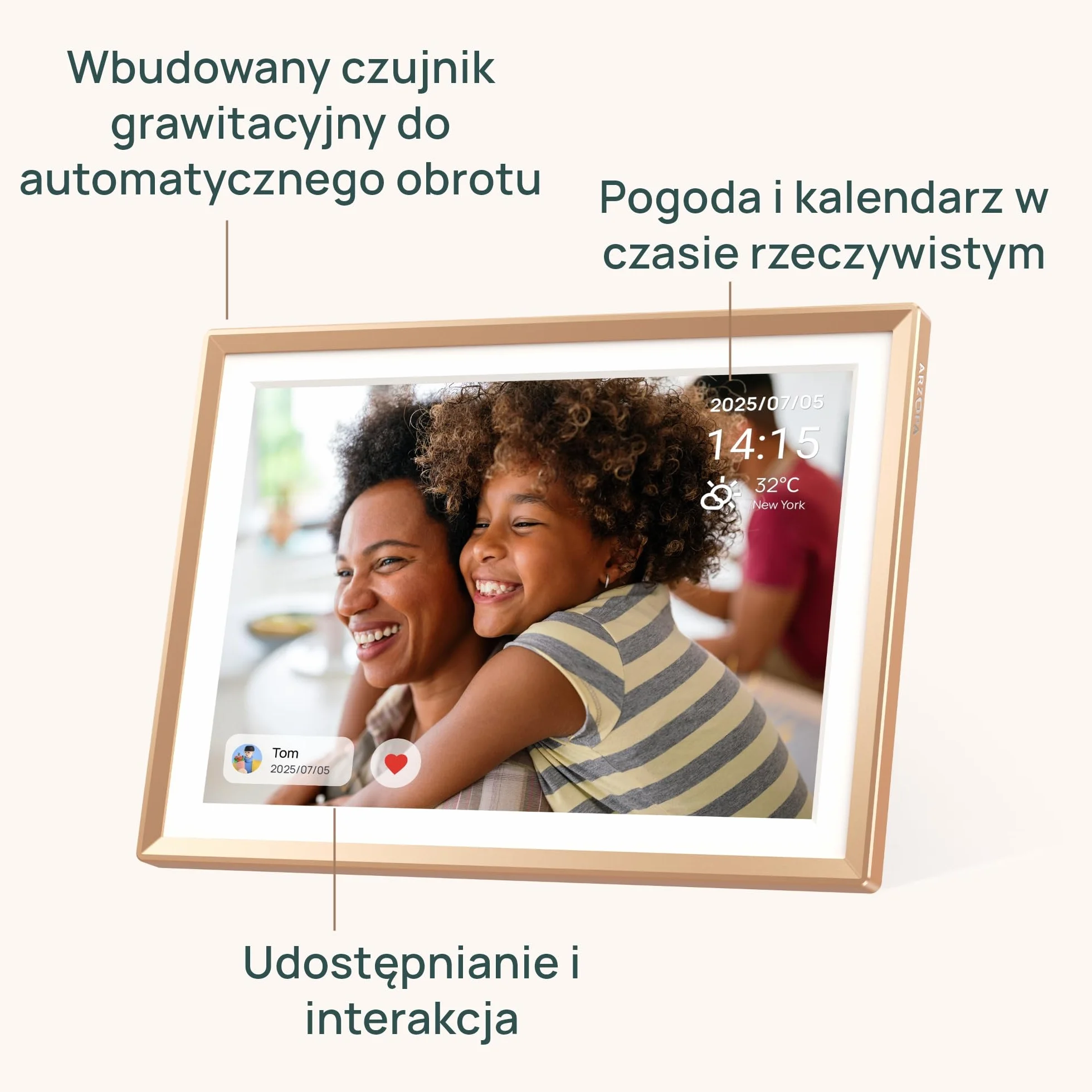 ARZOPA Cyfrowa Ramka na Zdjęcia WiFi 10,1" IPS Ekran Dotykowy HD Metalowa Bez Abonamentu D10 GOLD