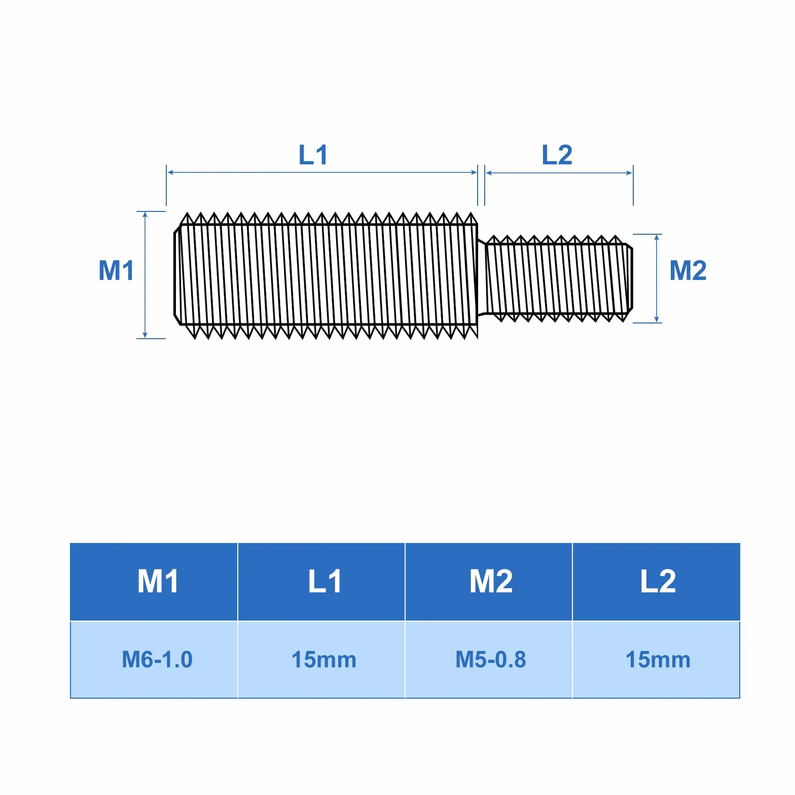 QUARKZMAN M5x15mm do M6x15mm Gwintowany Podwójny koniec Śruba M6x15mm, 9 szt. Adapter redukcyjny ze stali nierdzewnej 304 do montażu mebli Maszyny szybkiego mocowania