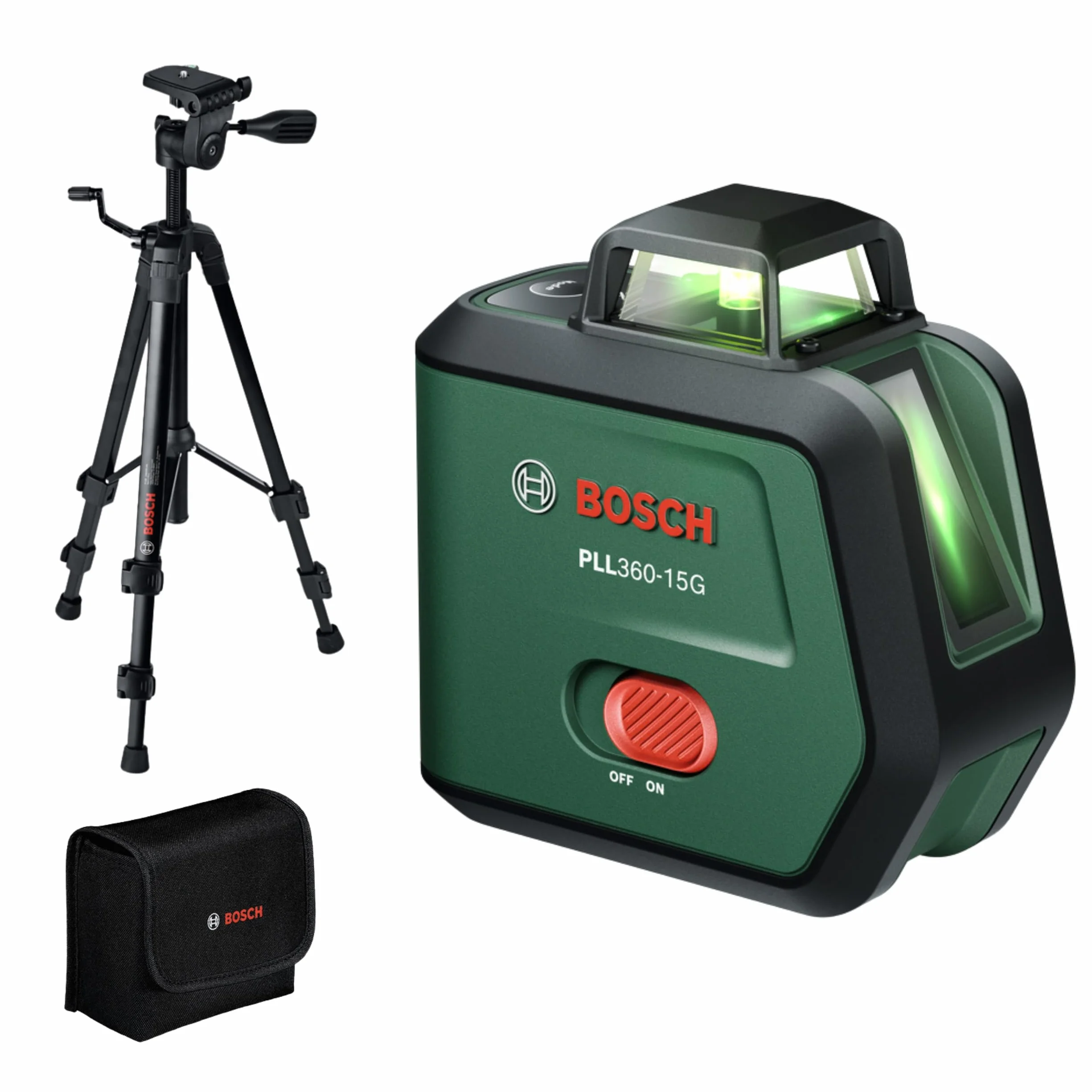 Bosch Laser Liniowy PLL360‑15G (zielone linie 360°, IP54, Li‑ion, USB‑C, statyw TT 120, pokrowiec)
