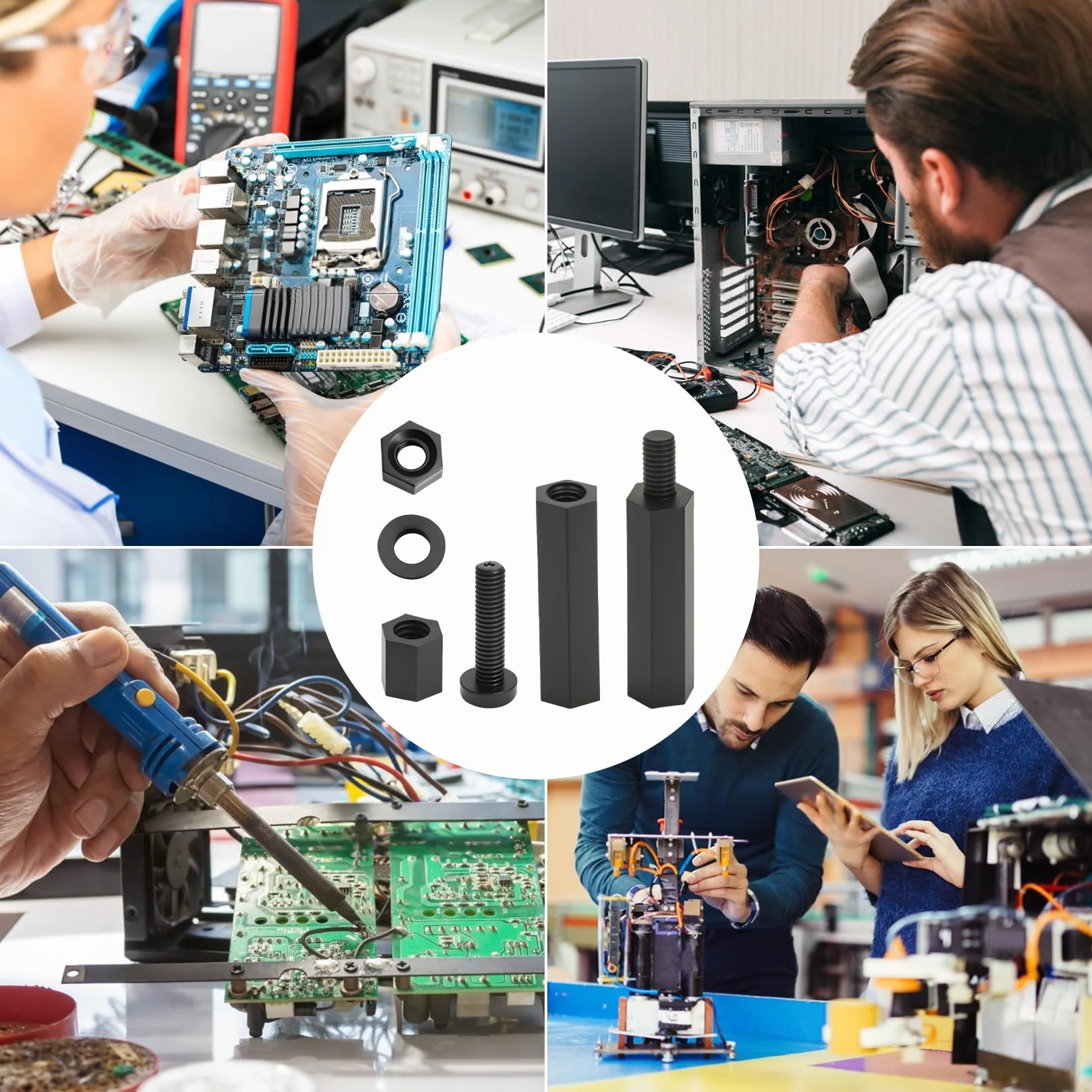 Zestaw 260 sztuk śrub M3, nylonowe nakrętki do płyt PCB, dystansowe, nylonowe tuleje dystansowe, śruby z tworzywa sztucznego, do płyt głównych, dla mężczyzn, kobiet, śruby sześciokątne (czarne)