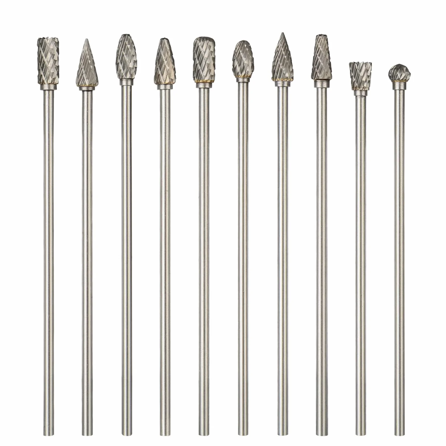HOMEIDOL Zestaw wierteł obrotowych z węglika spiekanego, 10 szt., trzpień 1/8 cala, głowica 100 mm, długość 100 mm, stal wolframowa, wiertło do rzeźbienia w drewnie, narzędzie do obróbki drewna