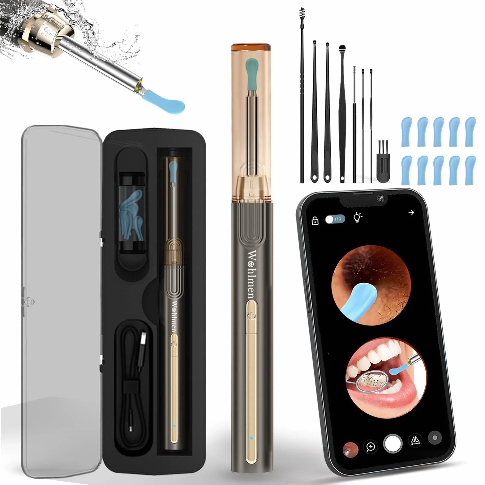 Otoskop ucha, Wohlmen Iscope Pro Max Ucho, 1920P HD Zestaw do aparatu do usuwania woskowiny z 6 diodami LED, odpowiedni dla iPhone'a, IPada i Android