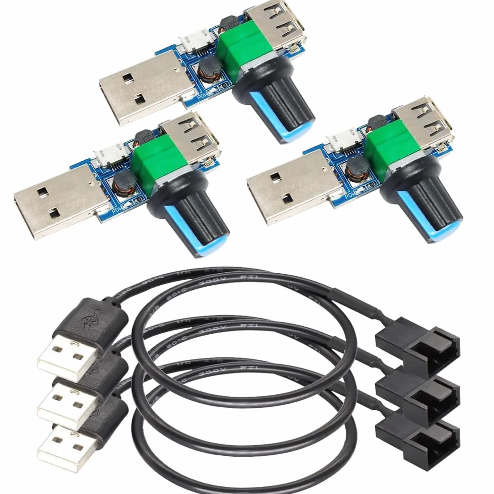 Gebildet Kabel USB na 3-pinowy/4-pinowy PWM 5V z przyciskiem regulacji prędkości wentylatora i włącznikiem/wyłącznikiem - zestaw 3 szt