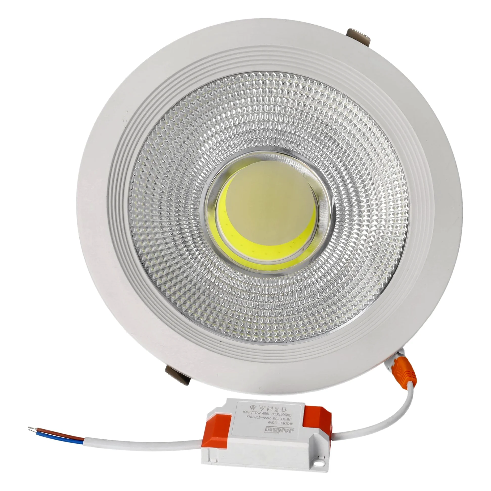 Jandei COB 30 W, wpuszczany reflektor LED, okrągła rama aluminiowa, biała, 212 x 52 mm (otwór wpuszczany 185 mm), 2700 lm, IP44, idealny do salonu, kuchni, łazienki - 5 sztuk (zimne światło 600K)