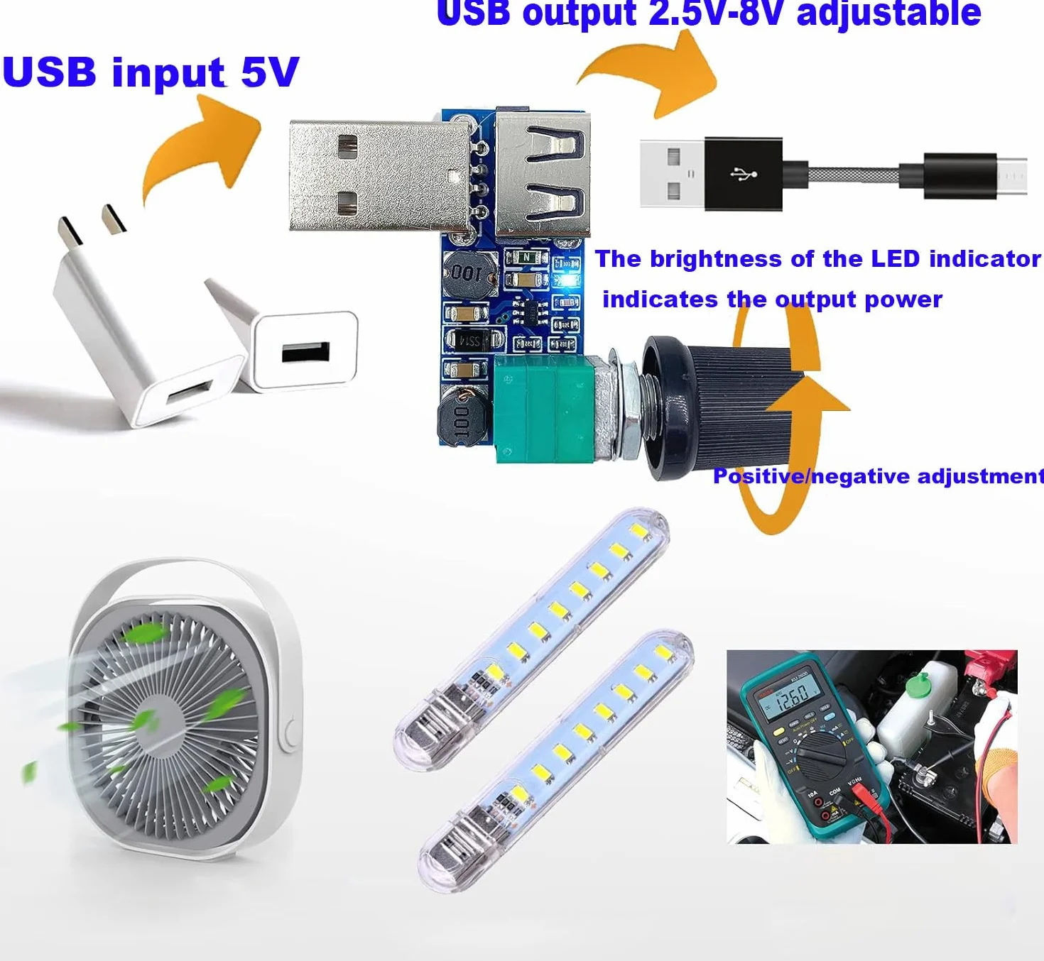 RUNCCI-YUN 4 szt. 5 W USB Regulator prędkości wentylatora, DC 5V bezstopniowy USB Regulator wentylatora DC 5-12 V do 2,5-7,5 V Pokrętło regulacji prędkości regulatora z przełącznikiem