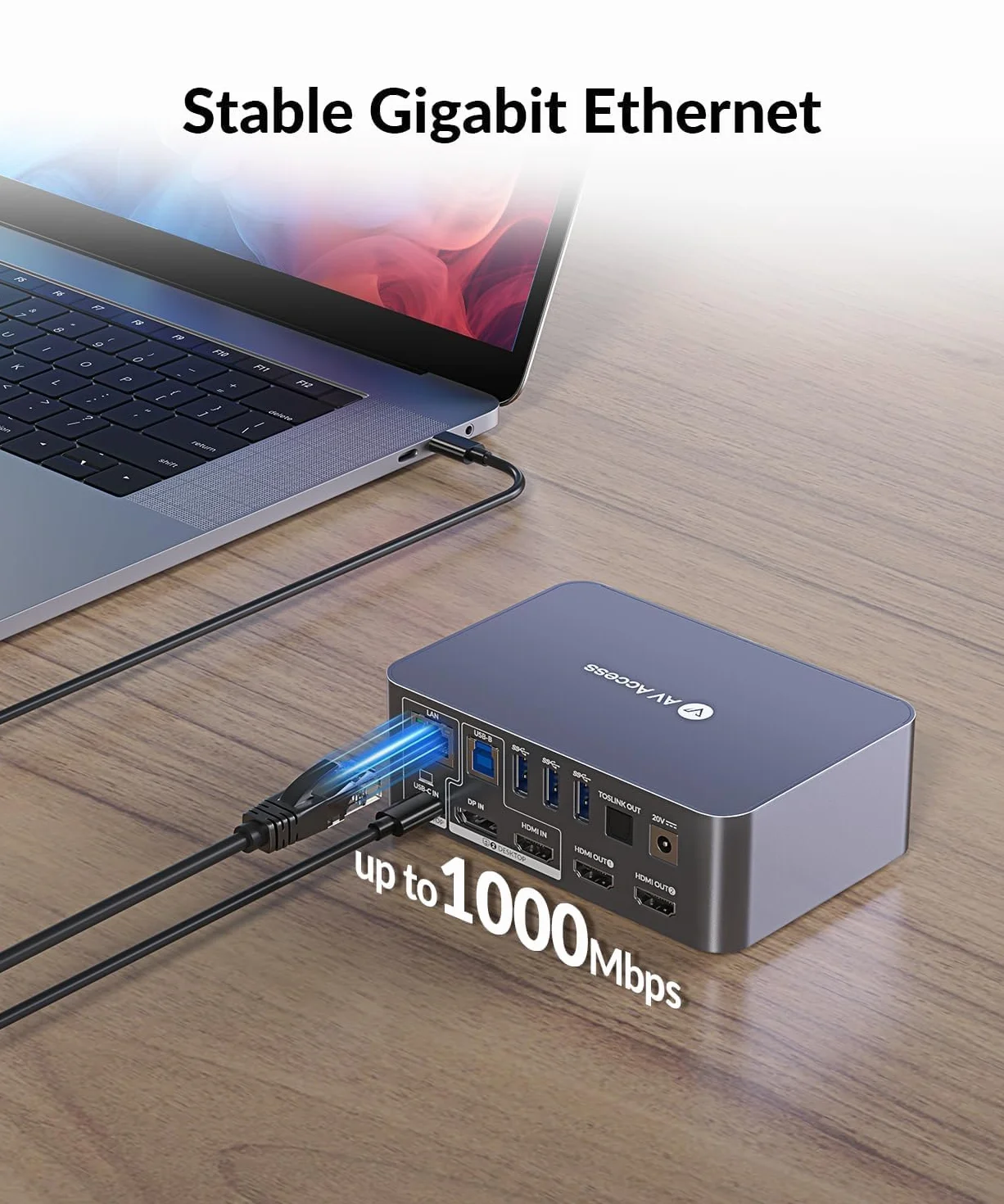 AV Access Stacja dokująca KVM Switch Dual Monitor USB-C 4K 60Hz, Aluminium, EDID, Ethernet