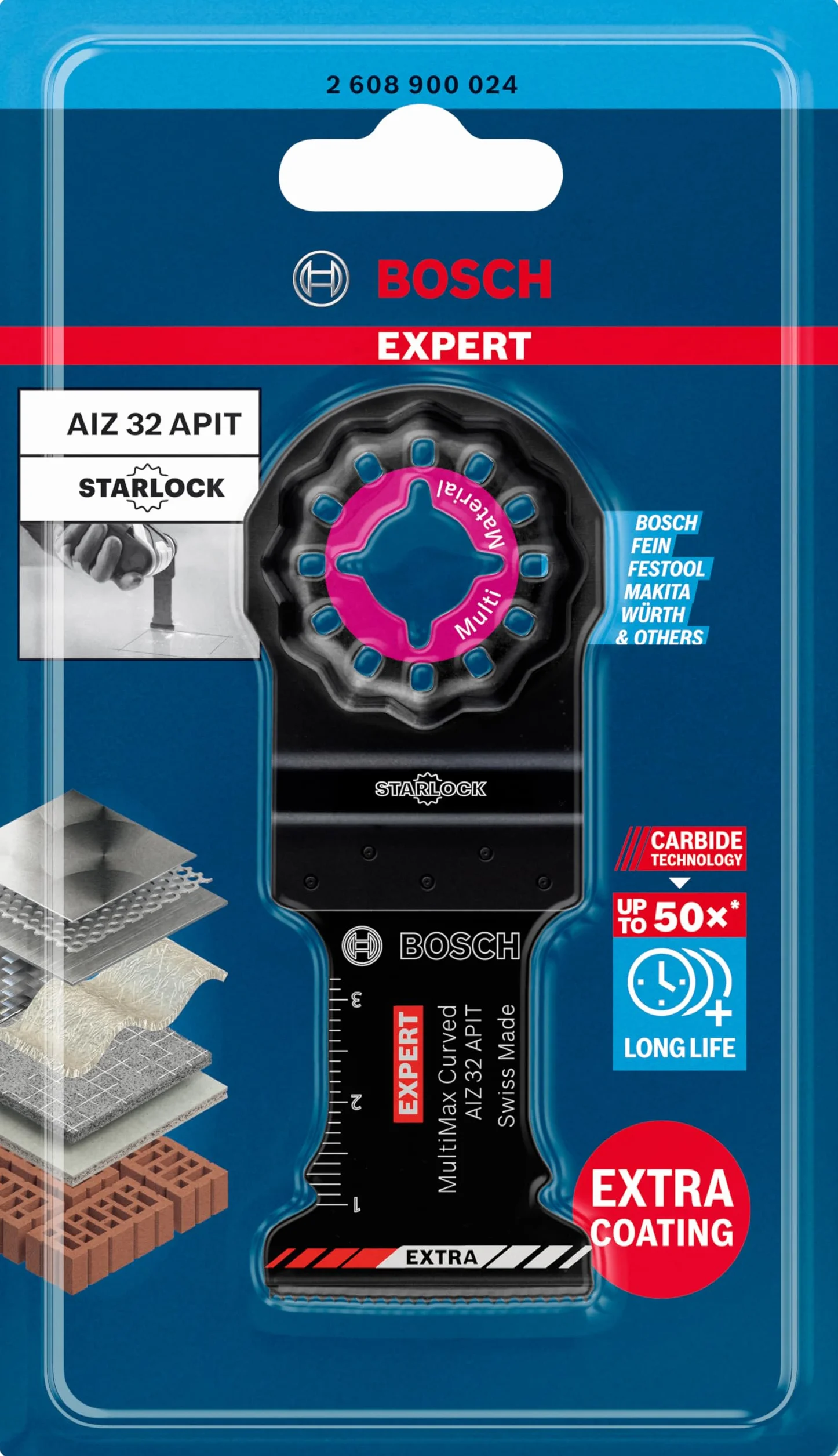 Bosch 1x Brzeszczoty do cięcia wgłębnego EXPERT MultiMax AIZ 32 APILT (do Tworzywa włókniste GFK, CFK, Cegła, Szerokość 32 mm, Professional Akcesoria Narzędzie wielofunkcyjne)