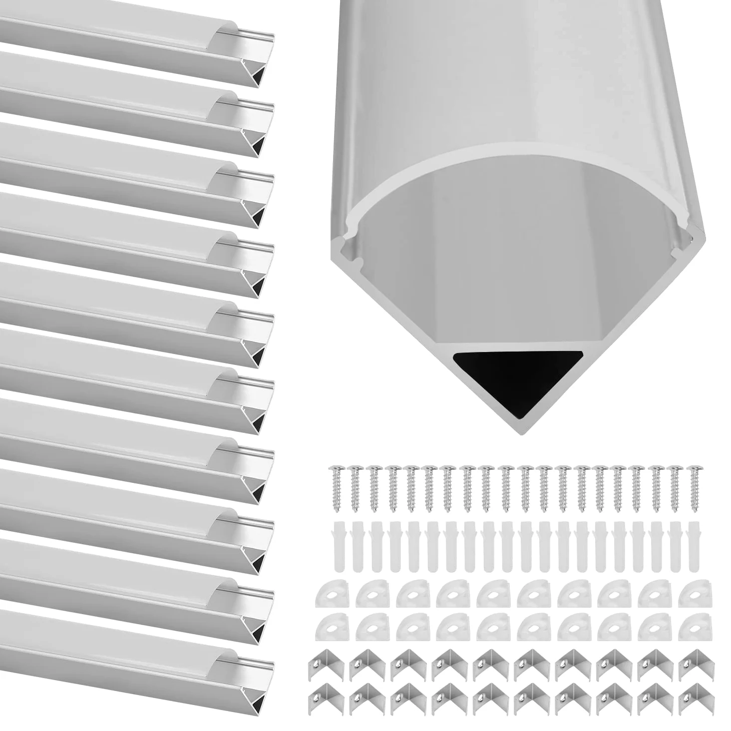 Sonnewelt 10 x 1 m profil LED aluminiowy, profil aluminiowy LED w kształcie litery V do taśm LED/pasków/pasków (1-11 mm) z osłoną, w zestawie zaślepki i klipsy montażowe do taśm LED
