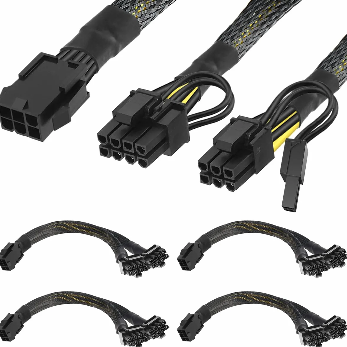 Xiatiaosann GPU VGA 6-pinowy rozdzielacz PCIE na 2 x 8 piny (6+2) kabel zasilający karta graficzna PCI Express 18AWG, kabel adaptera 6-pinowego żeńskiego do 2 x 8-pinowego męskiego, 4 szt