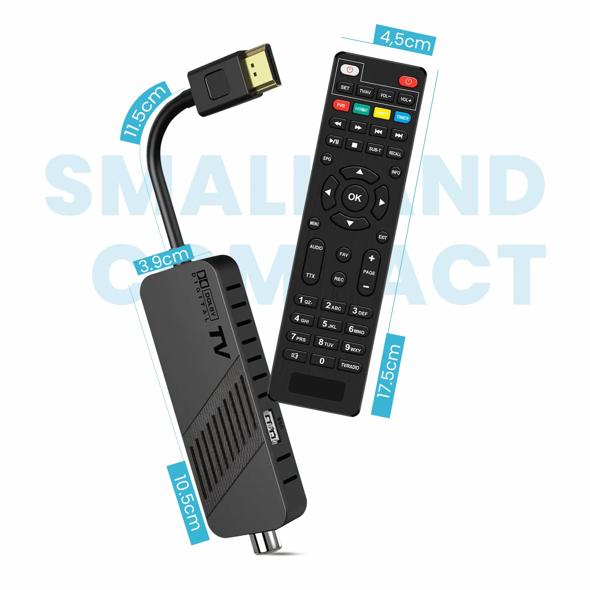 LEYF Dekoder TDT Full HD 1080P DVB T2, Tuner TDT, Ukryty za telewizorem, Wyświetlacz cyfrowy, HEVC H265 Main 10 bit, HDMI, USB, Pilot na podczerwień 2 w 1