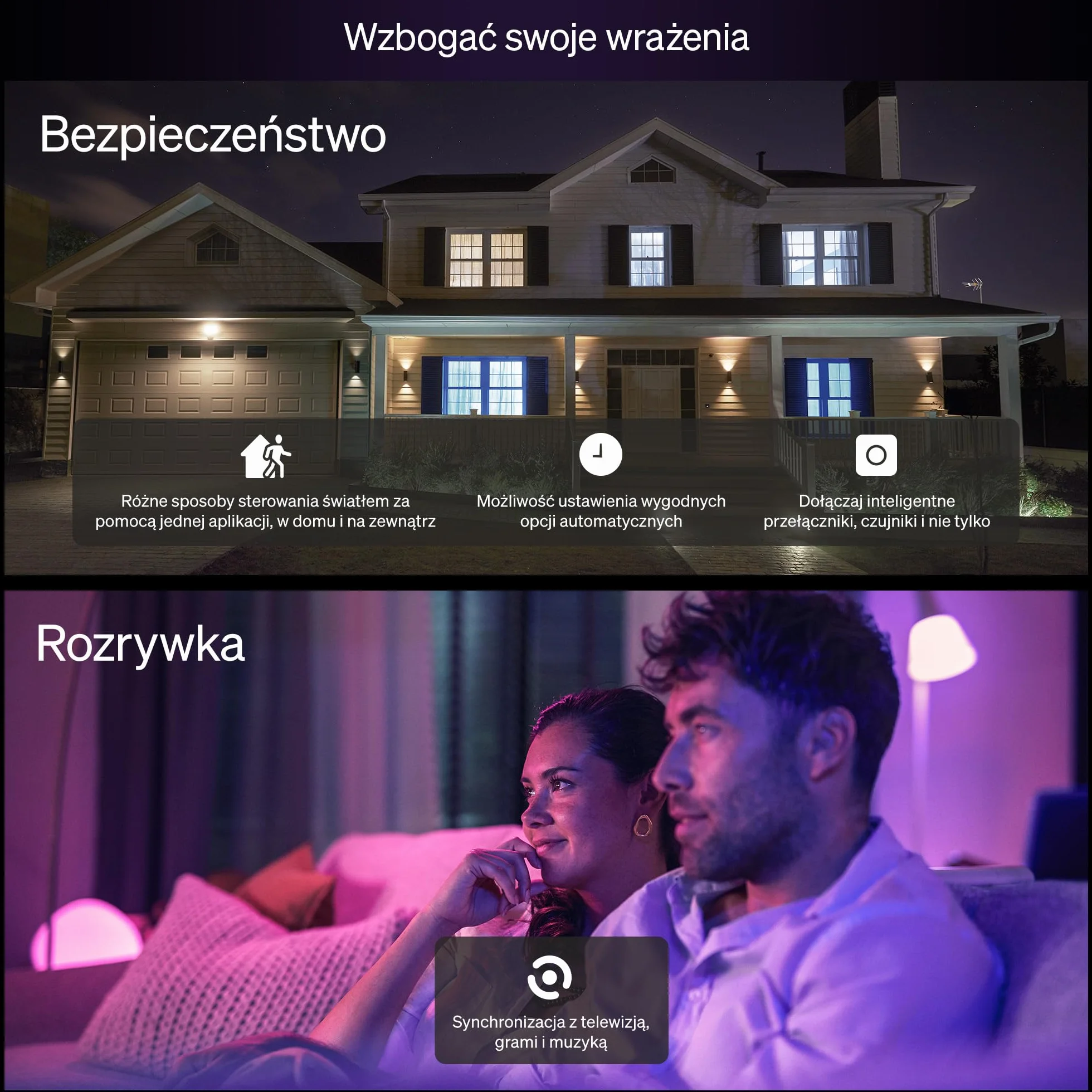 Inteligentna Żarówka Philips Hue LED Essential Smart A60, White & Colour Ambiance, E27, 8 W, 2200K–6500K, 806 lumenów, przyciemnianie, Żarówka LED działa z Alexą, Asystentem Google i Apple Home, 1 szt
