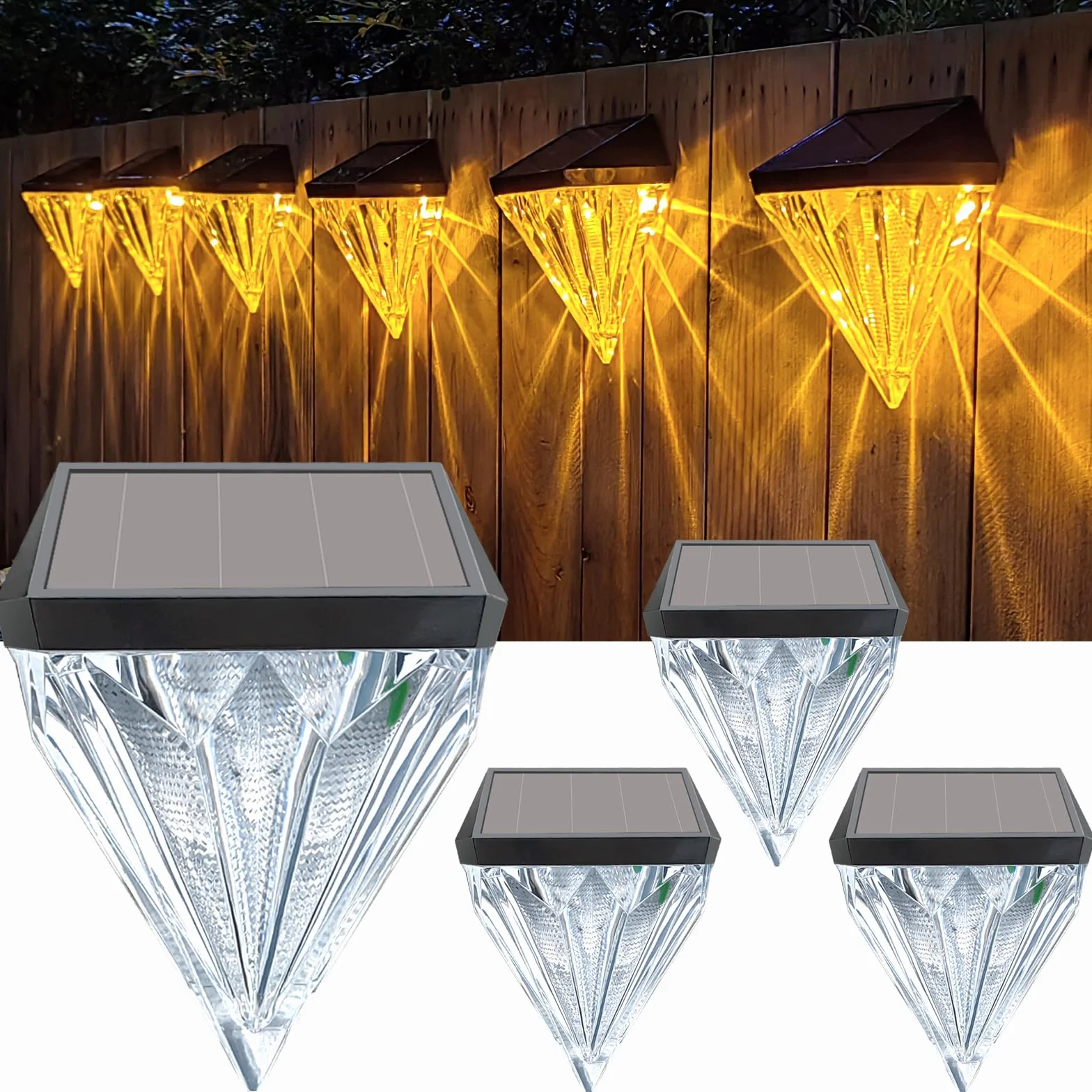 AGOTD Lampy solarne do użytku na zewnątrz, wodoszczelna lampa solarna do dekoracji ogrodu, solarne lampy ogrodowe na taras, ogrodzenie, do ogrodu, schodów, ścieżek, 4 sztuki, bursztynowe światło