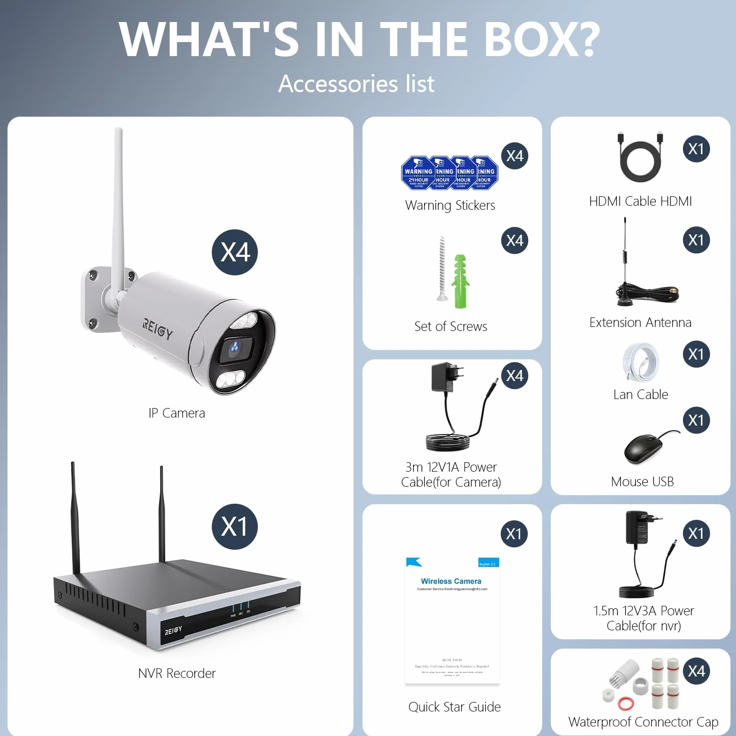REIGY 8MP zestaw kamer WLAN do monitorowania na zewnątrz z dyskiem twardym 2TB, system nadzoru 4K 16CH WiFi NVR + 4x2160P kamera na zewnątrz, dwukierunkowa technologia audio, wykrywanie ruchu