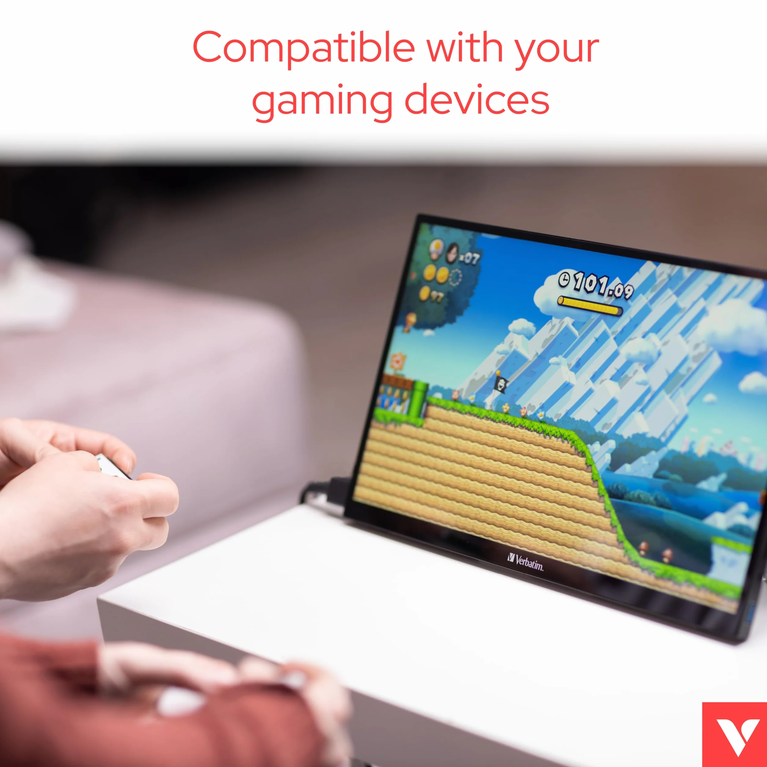 Verbatim PMT-14, przenośny ekran dotykowy, mobilny ekran Full HD 14" do laptopa, tabletu, smartfona, PS5 lub Nintendo Switch ze złączem USB-A, USB-C oraz HDMI, czarny