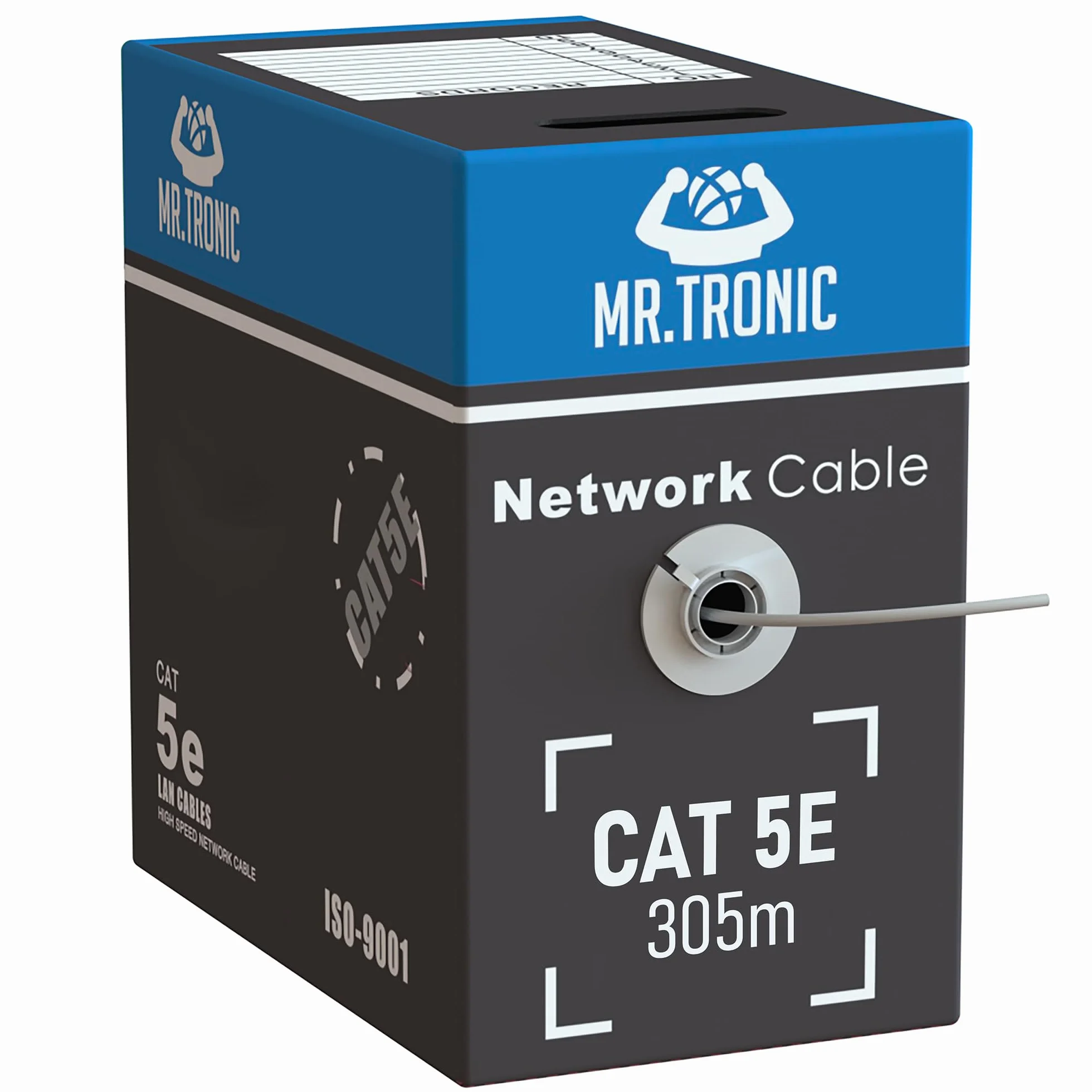 Pan. Tronic 305m Kabel sieciowy Ethernet Cewka | Kabel instalacyjny | CAT5E, AWG24, CCA, UTP, RJ45 | Gigabit LAN | Szybki Internet | PC, przełącznik, router, modem, przełącznik (305 metrów, szary)