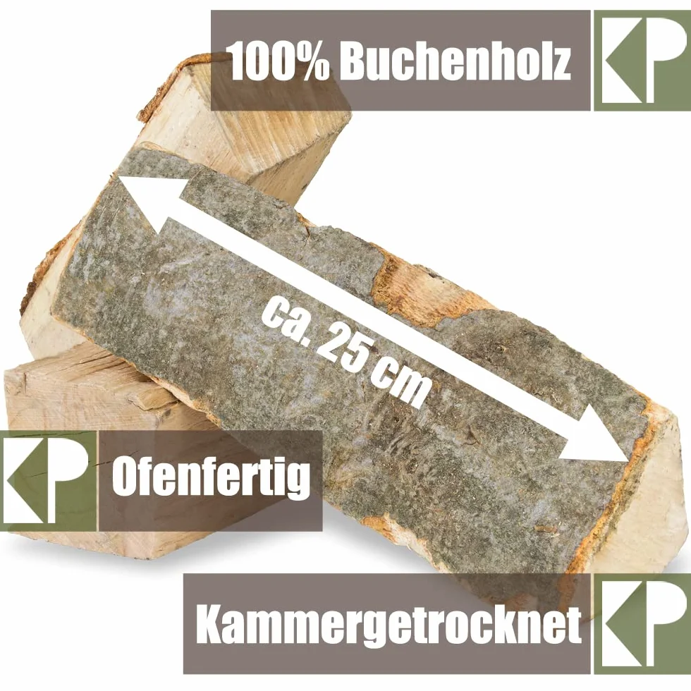 Drewno opałowe z czystego buku, 25 cm i 33 cm, 30 kg, do kominka, ogniska, paleniska, grilla, drewno bukowe, suszone, gotowe do użycia w piekarniku, polana Kingpower, długość: 25 cm