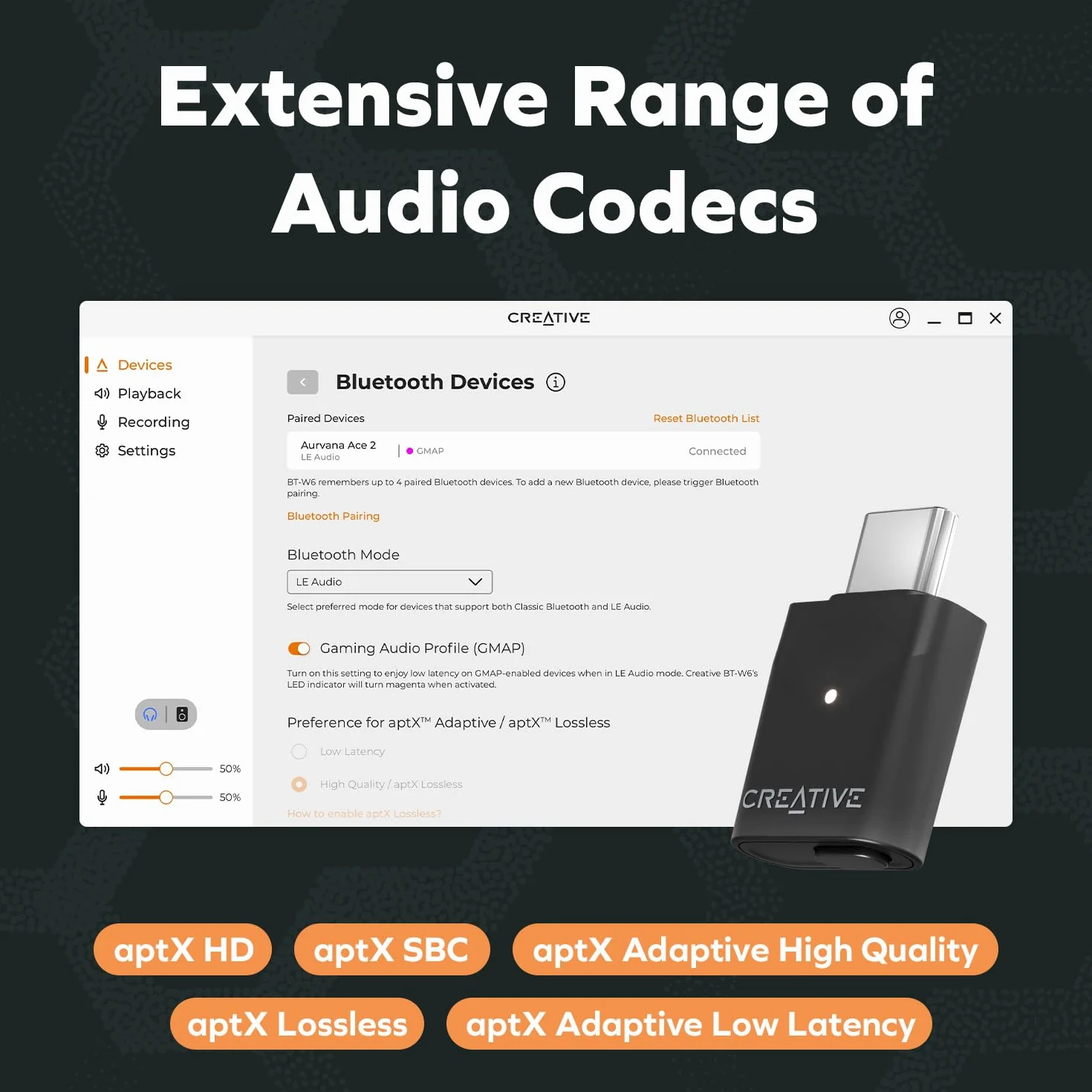 Creative BT-W6 bezprzewodowy nadajnik Bluetooth Audio LS z technologią Snapdragon Sound
