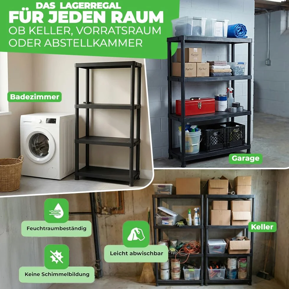 Ondis24 Regał do dużych obciążeń, regał do piwnicy, magazynu, regał wtykowy, 2 sztuki w zestawie, każdy z 4 półkami, 135 x 60 x 30 cm