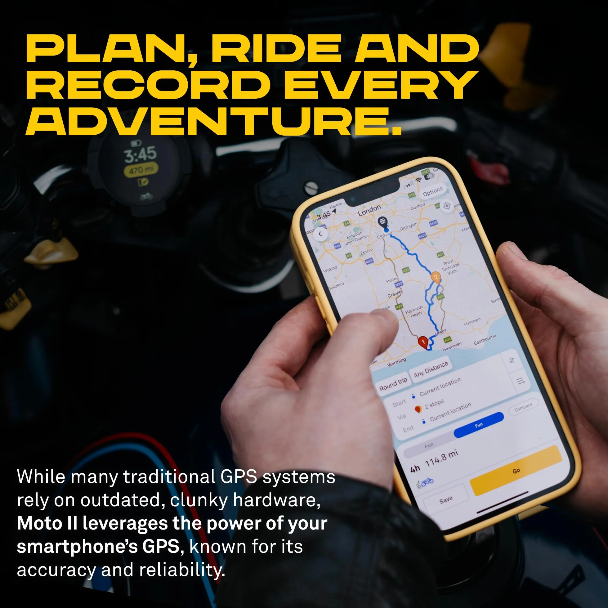 Beeline Moto II urz?dzenie nawigacyjne do motocykli, globalna nawigacja, interfejs minimapy, czas pracy baterii 14 godzin, wodoodporno?? IP67, odporne na wstrz?sy, ?adowanie USB-C z uchwytem na pasek