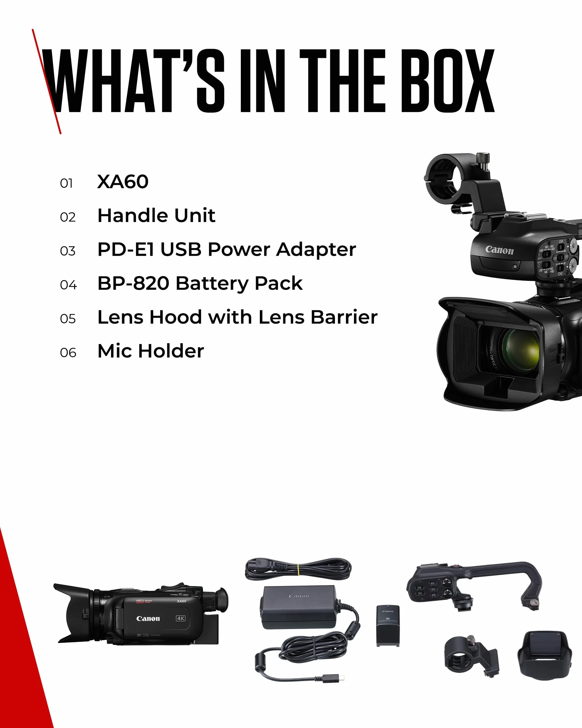 Canon XA60 4K Full HD (kamera UHD Zoom 20x, czujnik CMOS typu 1/2,3, automatyczna ostrość, 5-osiowa stabilizacja obrazu, wyjście HDMI, 3,5-calowy wyświetlacz LC, transmisja UVC) Czarny