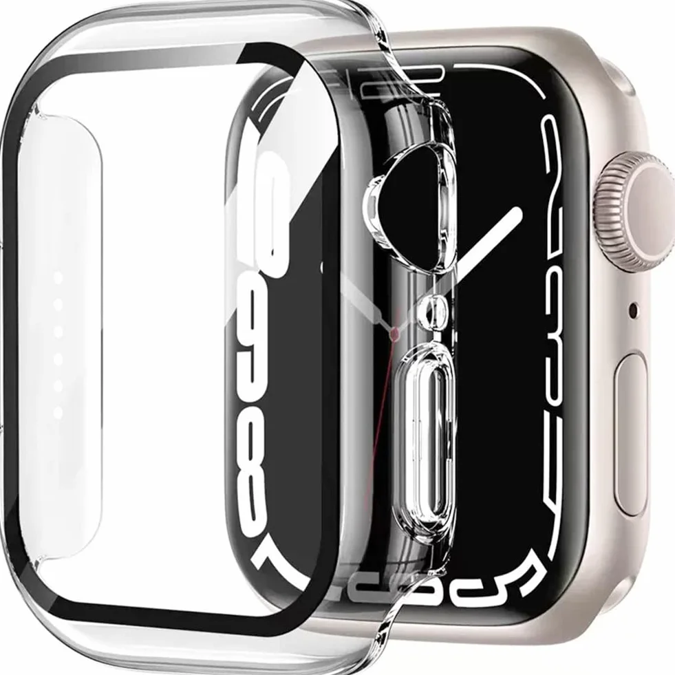 2 Sztuki HANKN 41mm Twarde Etui dla Apple Watch Series 9 8 7 41mm Szkło Hartowane Ochraniacz Ekranu Osłona, Odporny na Wstrząsy Screen Protector iWatch Case - Przezroczysty 41 mm