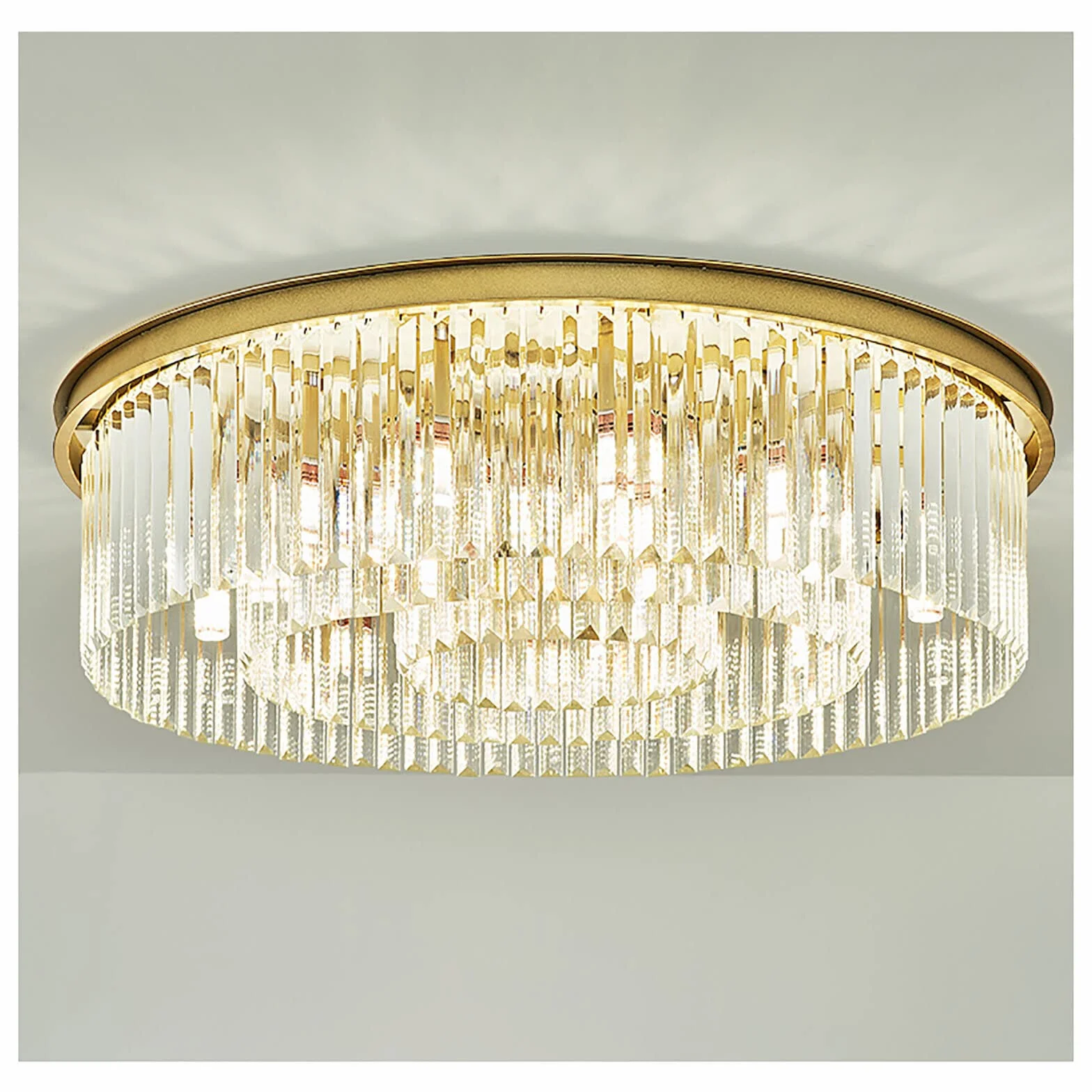 Żyrandol kryształowy o średnicy 60 cm, złoty kryształowy żyrandol, okrągły i przezroczysty, do salonu, sypialni, lampa LED E14.