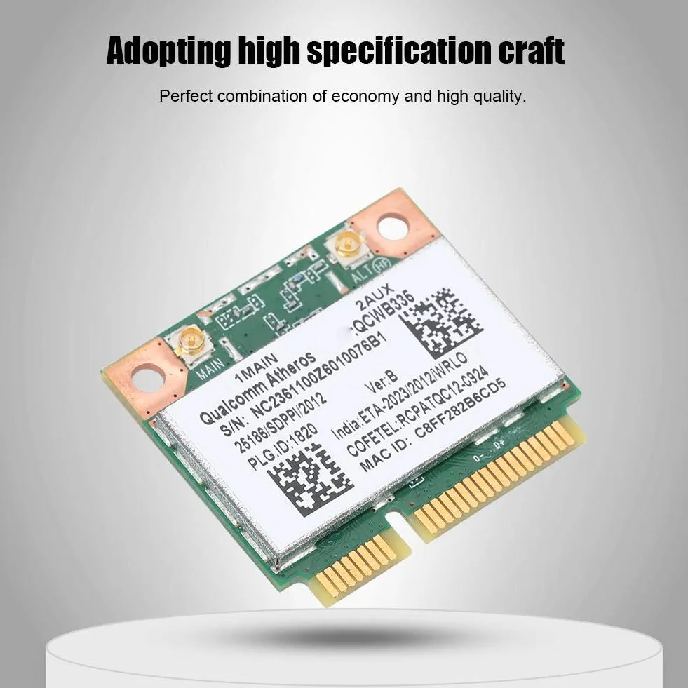 ASHATA Karta sieciowa Qualcomm Atheros AR9565 QCWB335 150M Mini PCI-E bezprzewodowa Bluetooth 2,4 G dla DELL
